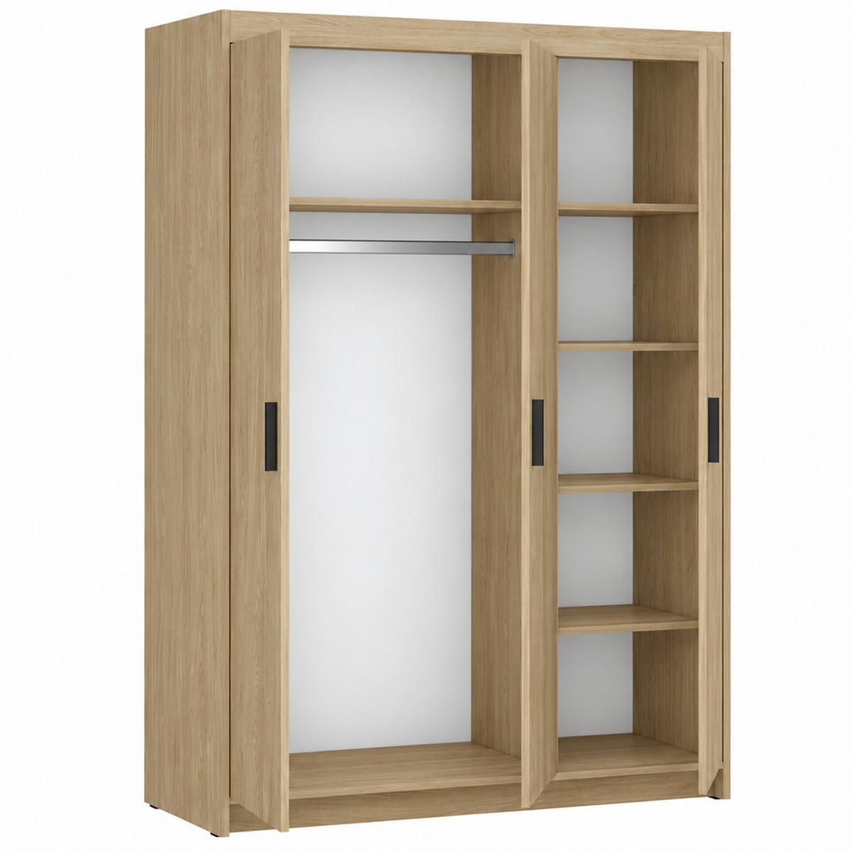 DREHTÜRENSCHRANK Elena mit 3 Türen, ohne Spiegel, Eiche Geölt - Eichefarben, Holzwerkstoff (130/190/53cm) - Beautysofa