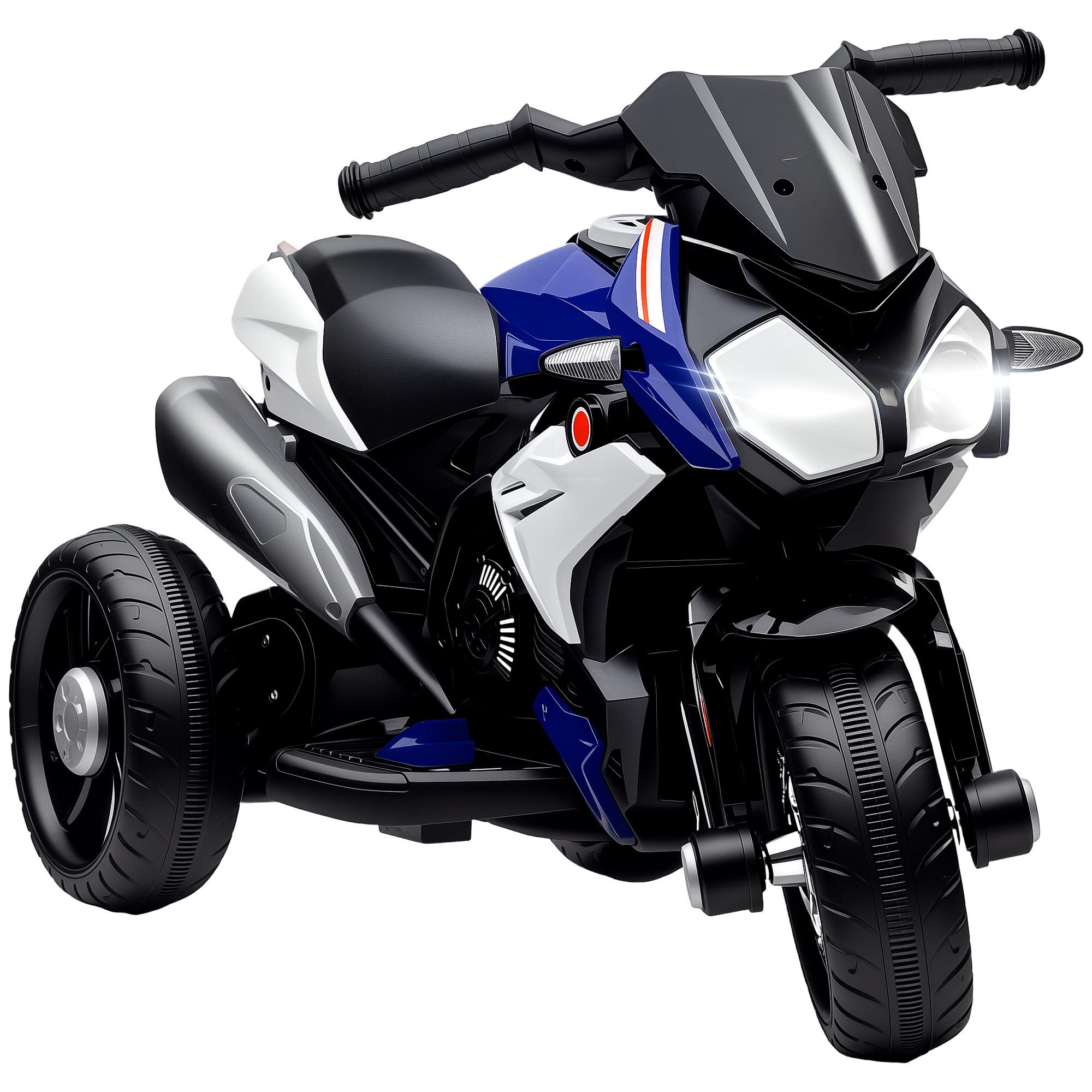 KINDER-ELEKTROMOTORRAD mit Musik, 3 km/h, für 3-5 Jahre Kinder - Blau, Metall (86/42/52cm) - HOMCOM