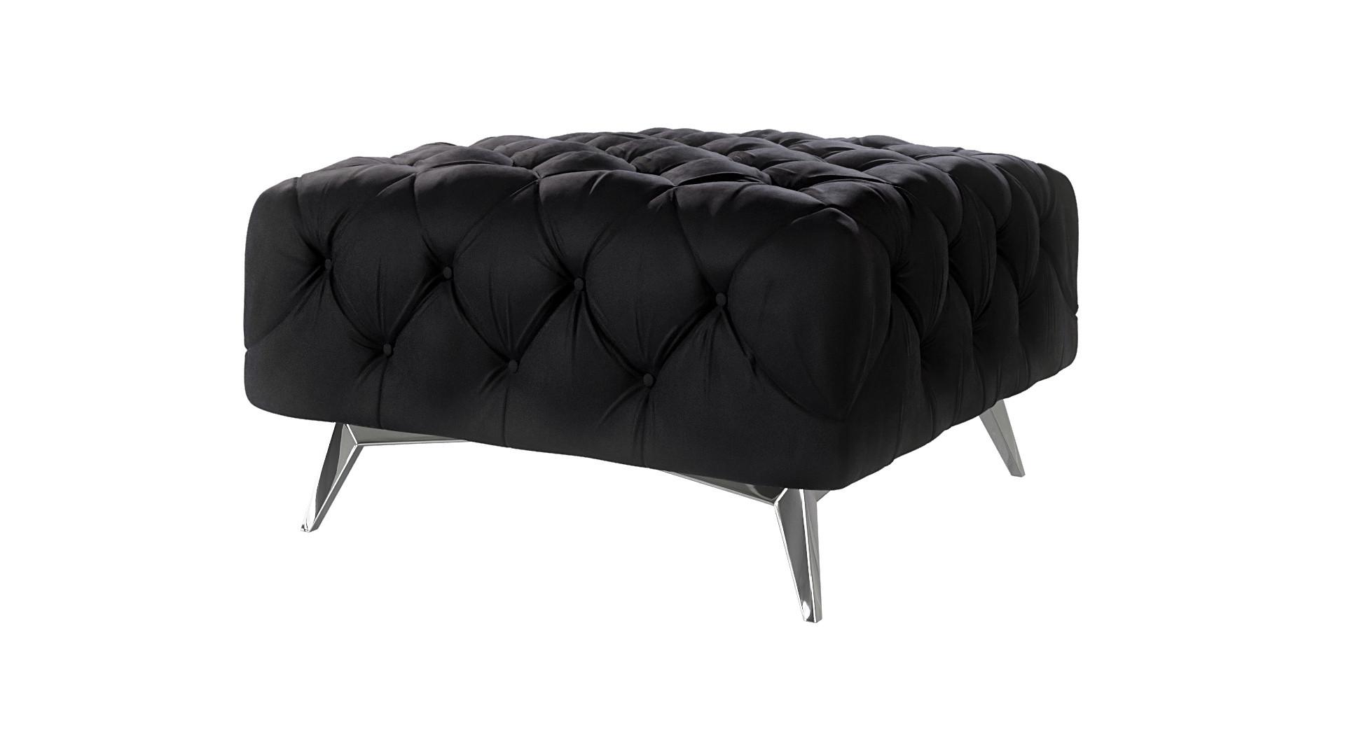 HOCKER Chesterfield Laura Schwarz Samt - Silberfarben/Schwarz, Holz/Textil (80/45/80cm) - S-Style Möbel