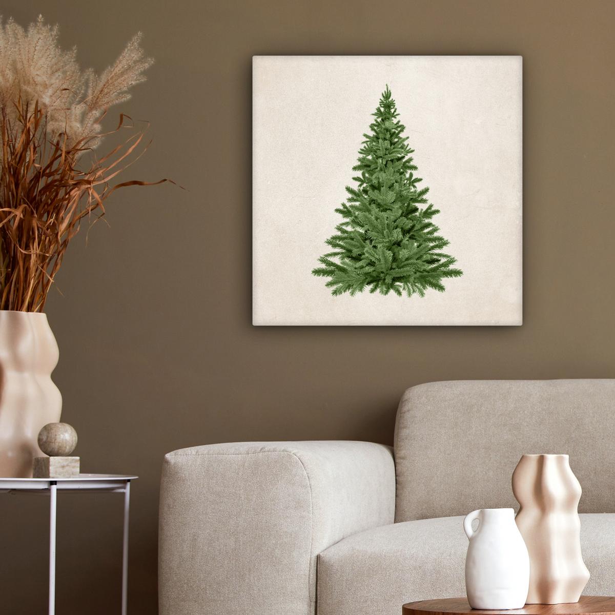 LEINWANDBILD Weihnachtsbaum - Grün - Weihnachten - Feiertage Wandbild Wohnzimmer 50x50 cm - Olivgrün, Textil (50/50cm) - MuchoWow