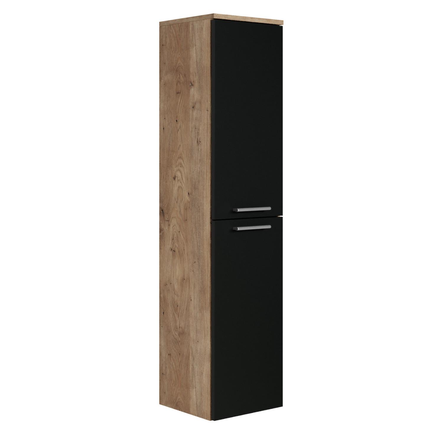 BADEZIMMERSCHRANK Saturnus mit 2 Türen Kastanien Eiche / Schwarz - 35 x 35 x 130 cm - Eichefarben/Schwarz, Holz (35/130/35cm) - Badplaats