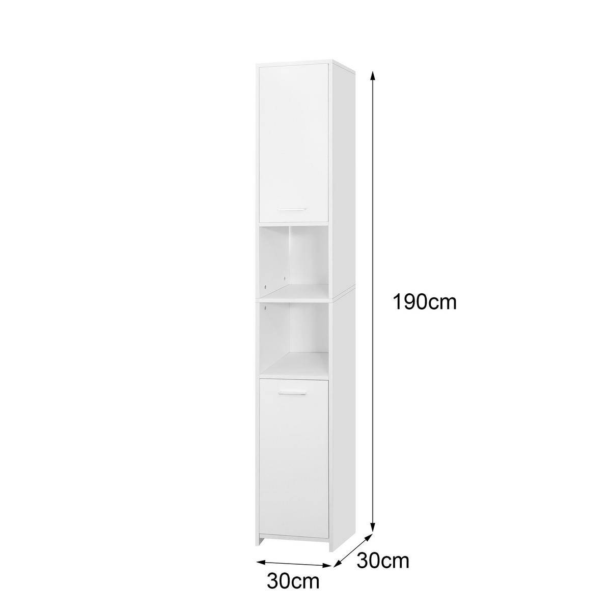 BADEZIMMER Hochschrank weiß - Weiß, Holzwerkstoff (30/190/30cm) - ML-DESIGN