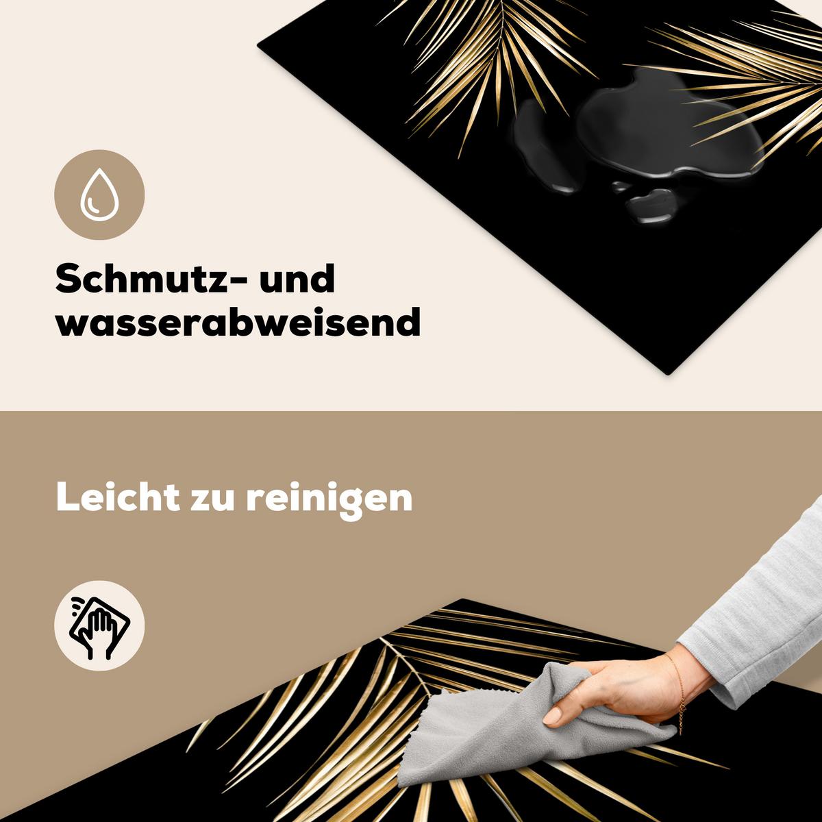 HERDABDECKPLATTE Blätter - Pflanzen - Gold - Schwarz - Luxus Herdabdeckung Induktionsfeld 75x52 cm - Goldfarben, Kunststoff (75/52/0.2cm) - MuchoWow
