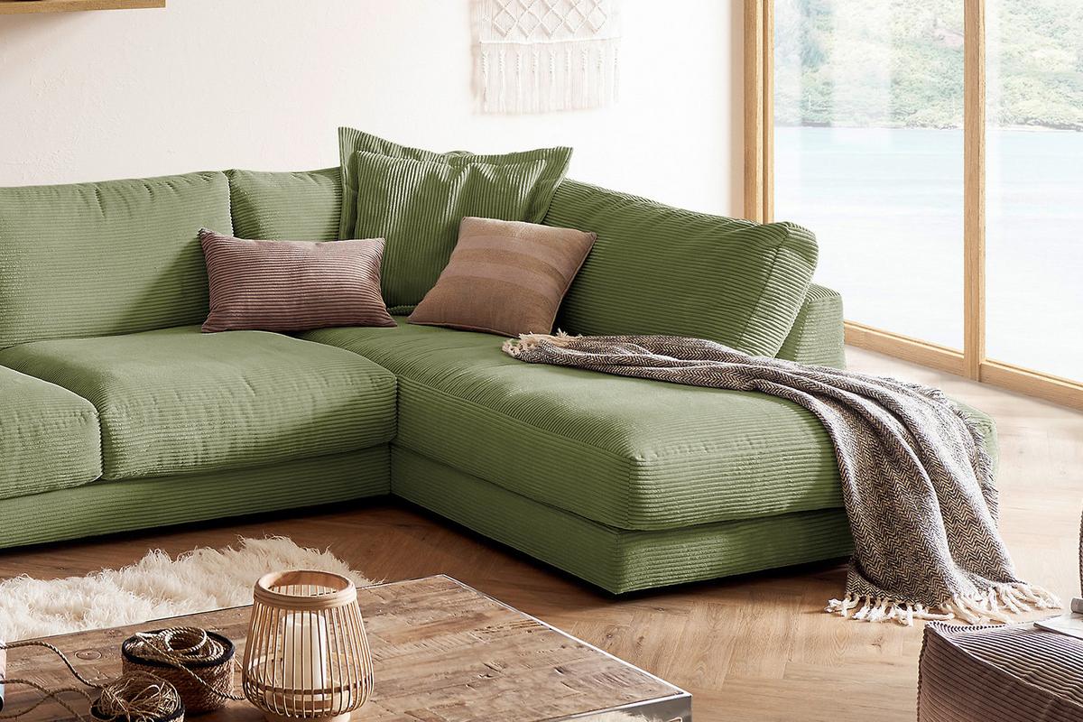 WOHNLANDSCHAFT MADELINE Dunkelgrün Cord - Dunkelgrün/Schwarz, Kunststoff/Textil (425/86/224cm) - KAWOLA