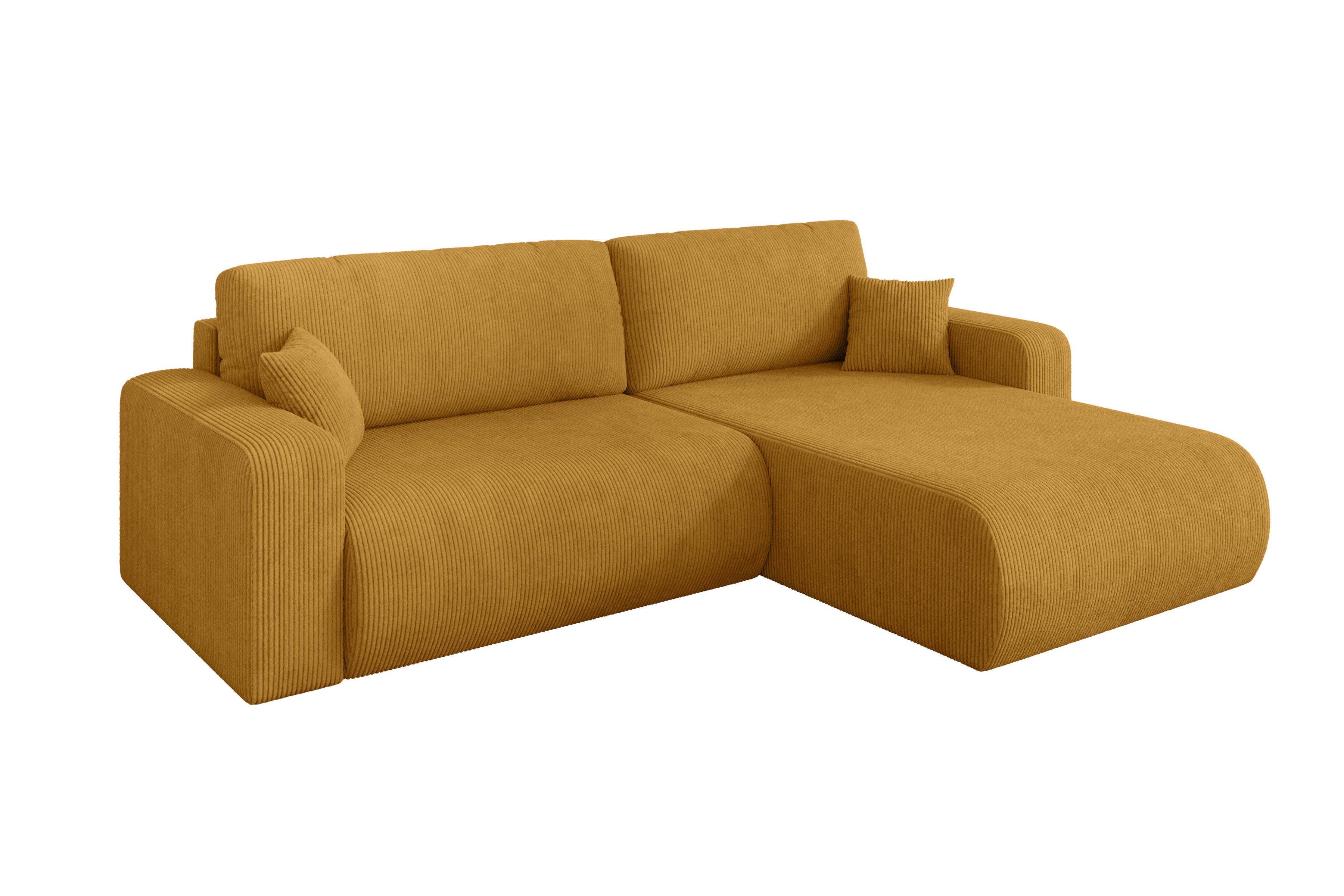 ECKSOFA mit Schlaffunktion Ottomane Rechts BERY-L 276x193x88 Senfgelb Cord - Dunkelgelb/Schwarz, Holzwerkstoff/Kunststoff (276/193cm) - ALTDECOR