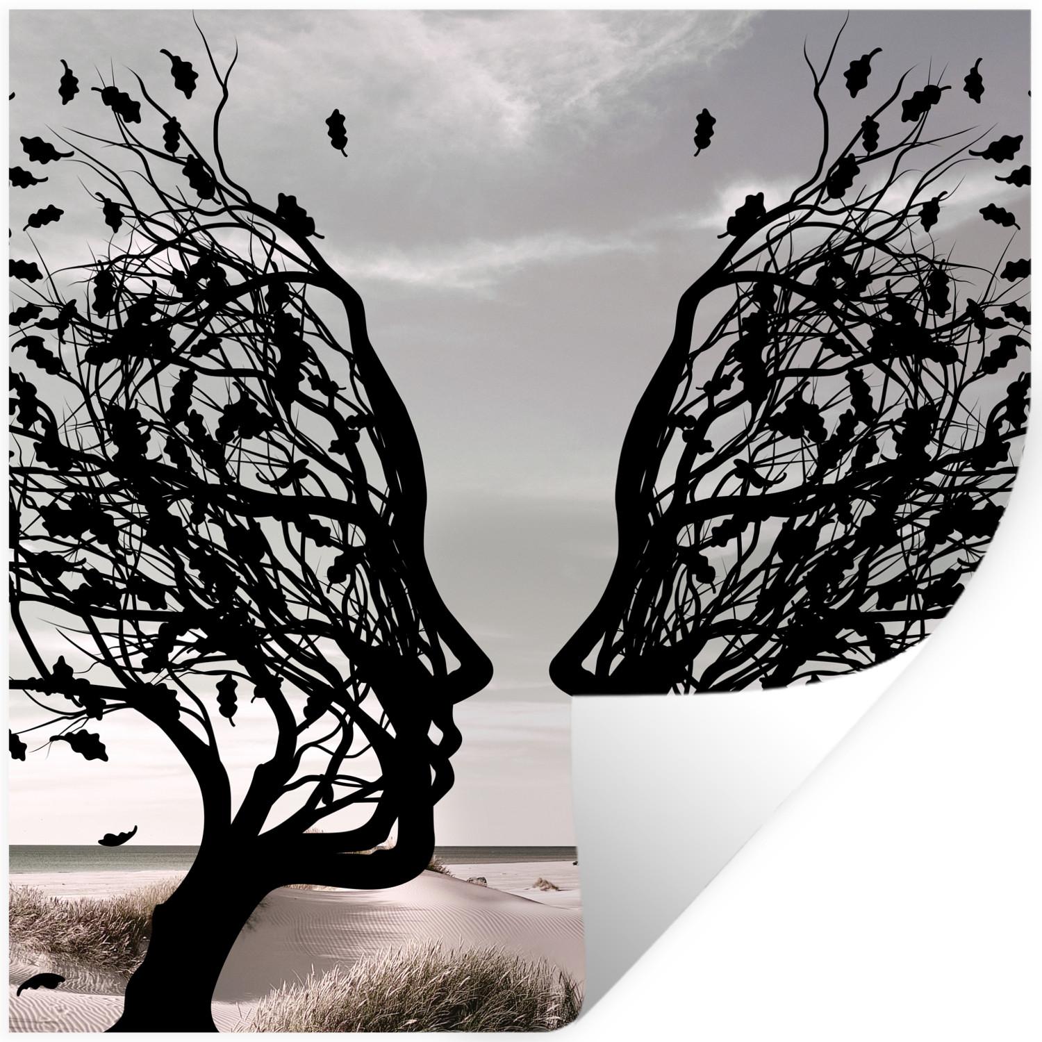 WANDTATTOO Strand - Meer - Menschen - Baum - Moderne Kunst Wanddeko 50x50 cm - Hellgrau, Kunststoff (50/50/0.1cm) - MuchoWow