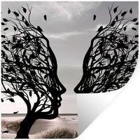 WANDTATTOO Strand - Meer - Menschen - Baum - Moderne Kunst Wanddeko 50x50 cm - Hellgrau, Kunststoff (50/50/0.1cm) - MuchoWow