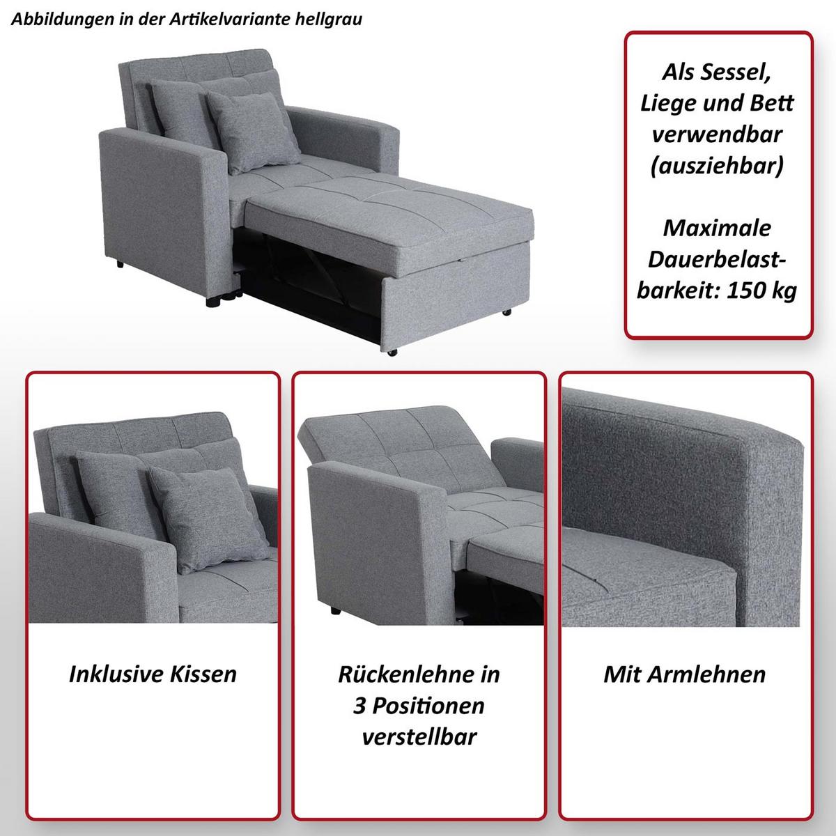 SCHLAFSESSEL Grau - Hellgrau, Textil (101/90/197cm) - MCW
