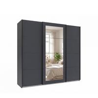 SCHWEBETÜRENSCHRANK 3-türig B225/H208/64 cm Kleiderschrank in Grafit, mittig Spiegel, Griffe Schwarz / 22627 - Graphitfarben/Schwarz, Holzwerkstoff/Metall (225/208/64cm) - luma-home