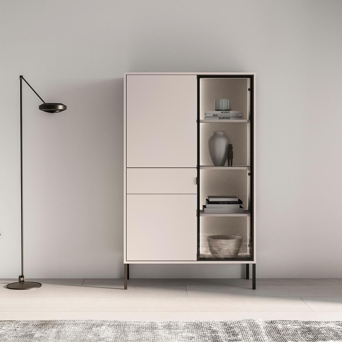 GESCHIRRSCHRANK Paige Kaschmir und Schwarz - Beige, Holzwerkstoff (92/150/40cm) - Petits-meubles