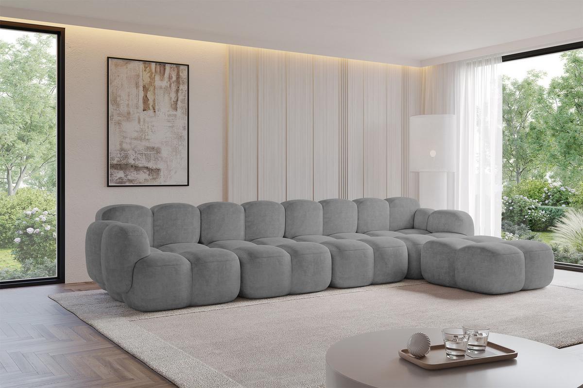 ECKSOFA modulares Sofa Rechts Miko-L3 390x205x75 Grau Velours - Schwarz/Grau, Holzwerkstoff/Kunststoff (390/205cm) - ALTDECOR