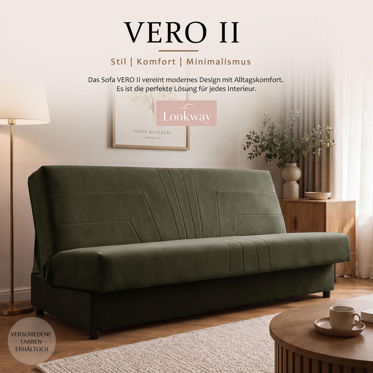 SCHLAFSOFA VERO II mit Schlaffunktion Castel 39 - Grün, Textil (191/88/90cm) - Lookway