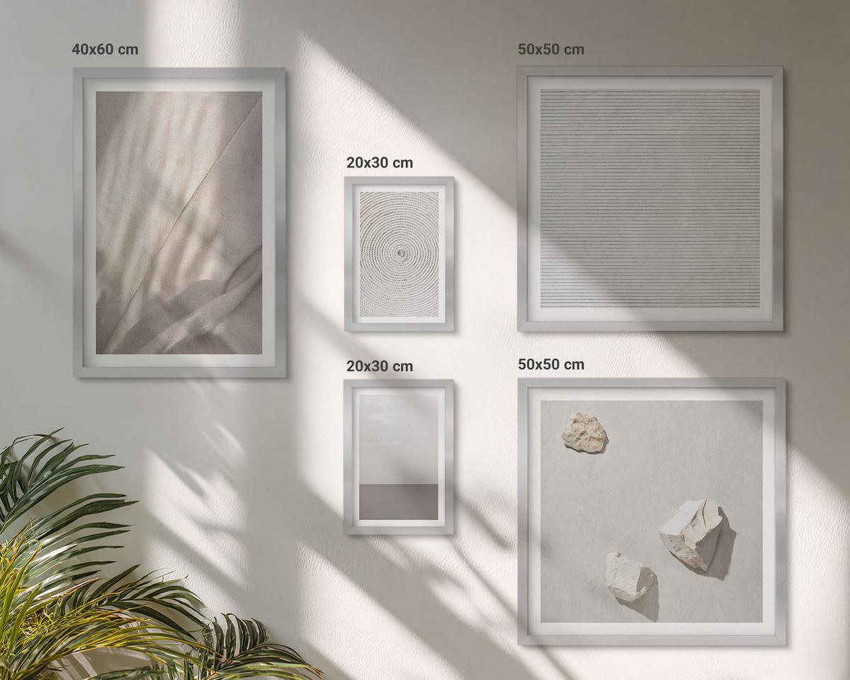 BILDER SET 5er Set - 50x50 cm & 20x30 cm & 40x60 cm Silberner Rahmen - Zarte Boho-Texturen der Natur - Silberfarben, Kunststoff (40/60cm) - TULUP