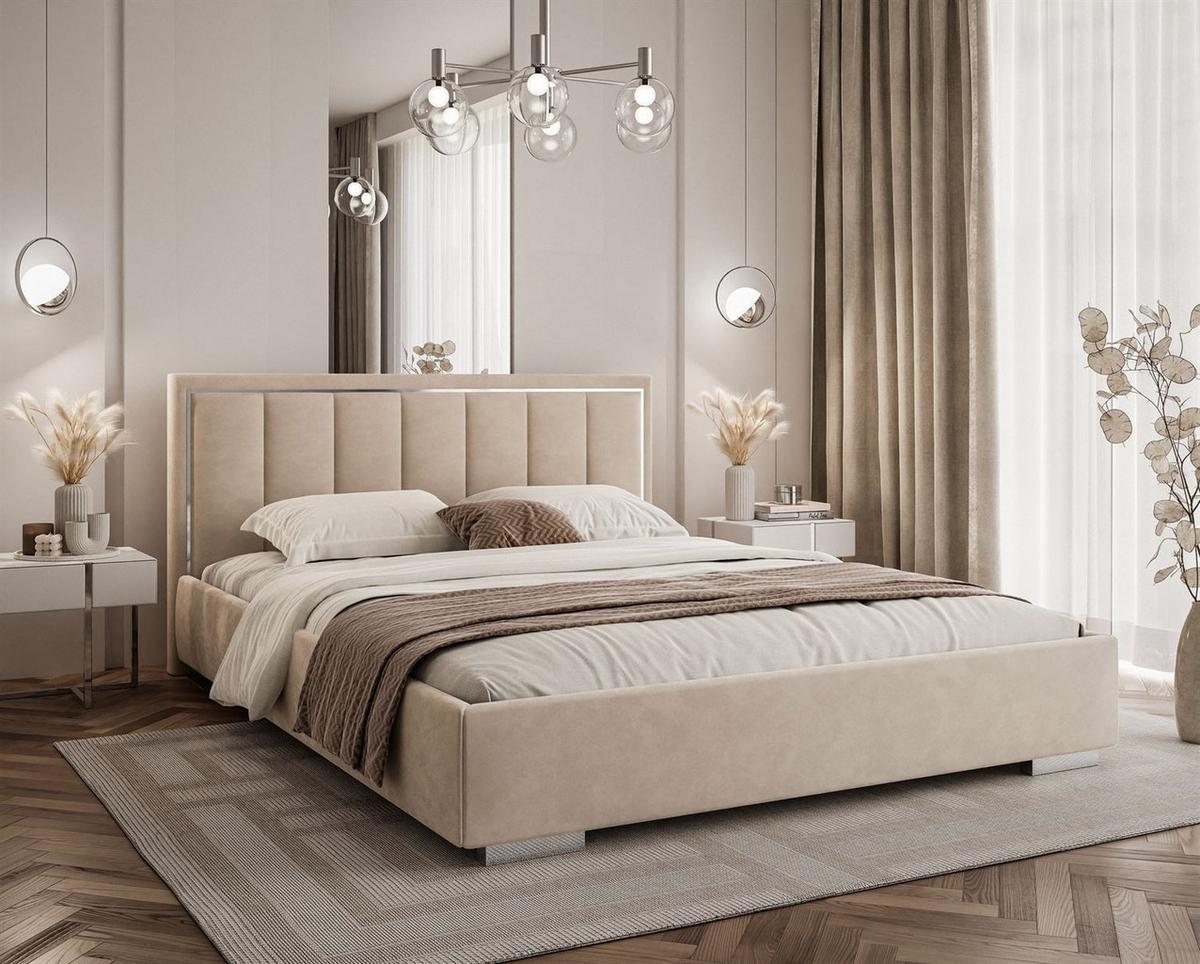 POLSTERBETT AURELIA SILVER mit Stauraum und Metallrahmen 120x200 Jasmine 22 - Creme, Textil (120/200cm) - Lookway