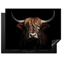 HERDABDECKPLATTE Schottischer Highlander - Porträt - Schwarz - Tier Herdabdeckung Induktionsfeld 70x52 cm - Braun, Kunststoff (70/52/0.2cm) - MuchoWow