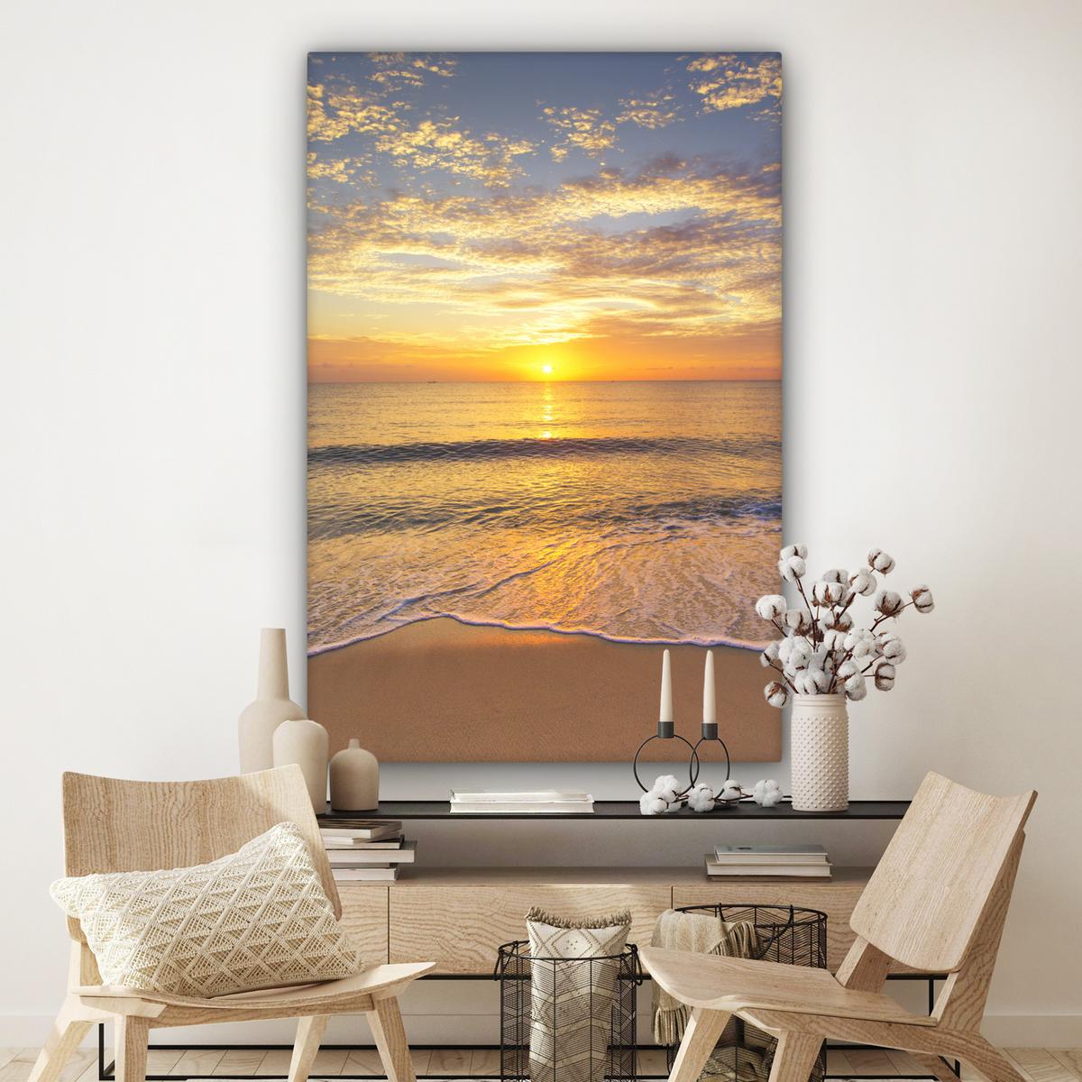 LEINWANDBILD Strand - Sonnenuntergang - Meer Deko Groß 90x140 cm - Gelb, Textil (90/140cm) - MuchoWow