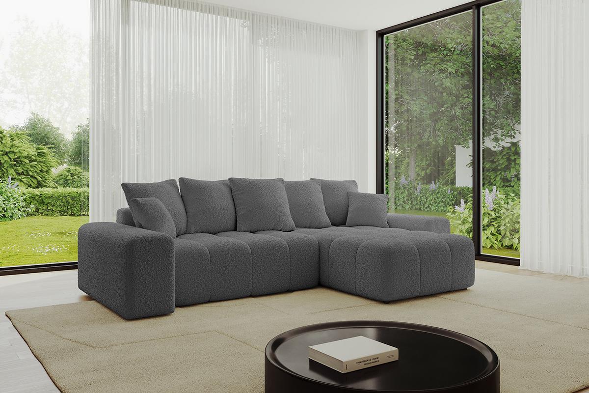 ECKSOFA Ottomane rechts ENIL-L 297x189x68 Grau Bouclé - Platinfarben, Holzwerkstoff/Kunststoff (189/297cm) - ALTDECOR