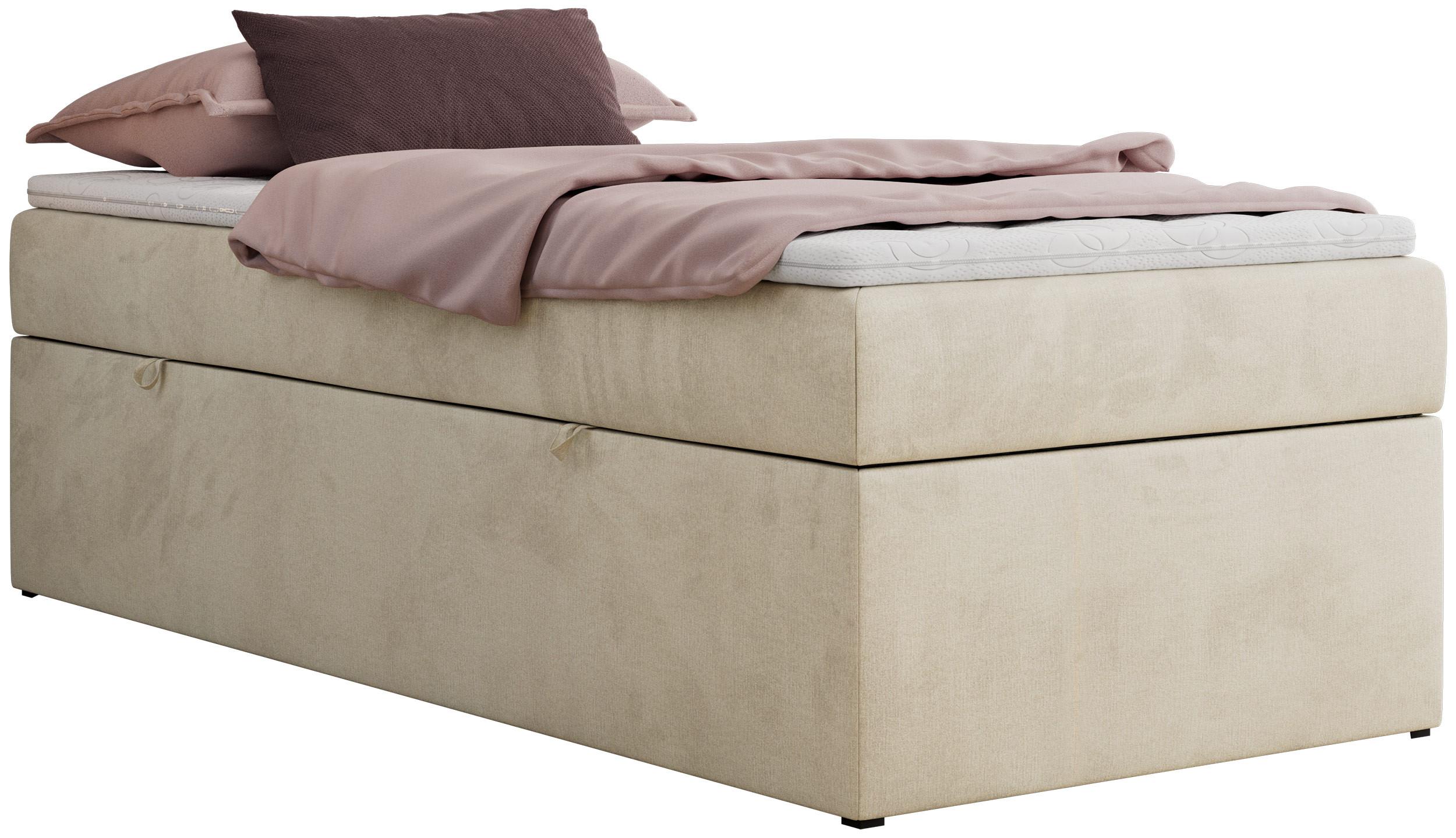 BOXBETT ZERO 90/200 - Beige Velvet - H3 - Topper Visco - Beige, Textil (90/200cm) - MKS