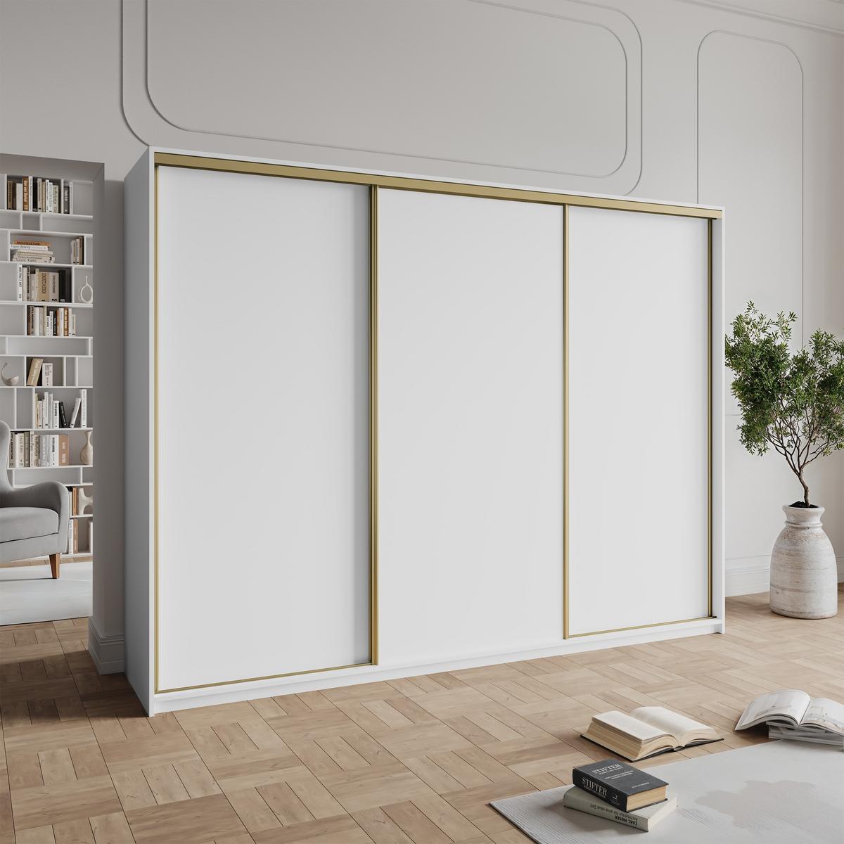 SCHWEBETÜRENSCHRANK NISSE 270/205/60 cm 3-türig Weiß - Weiß, Holzwerkstoff (270/205/60cm) - MASSENO