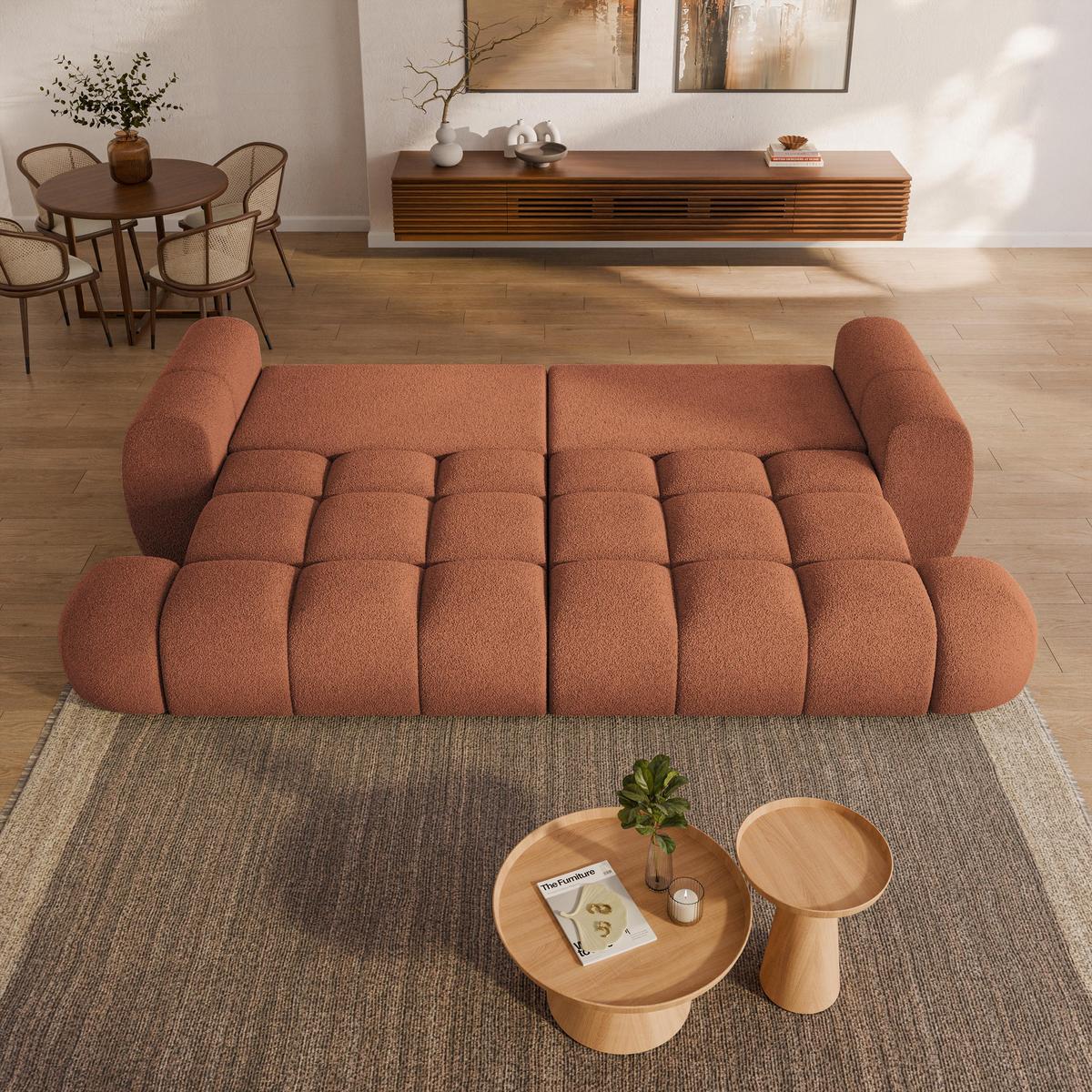 BETTSOFA DAFNE Orange Bucle-Stoff mit Schlaffunktion - Orange, Textil (300/88/113cm) - MASSENO