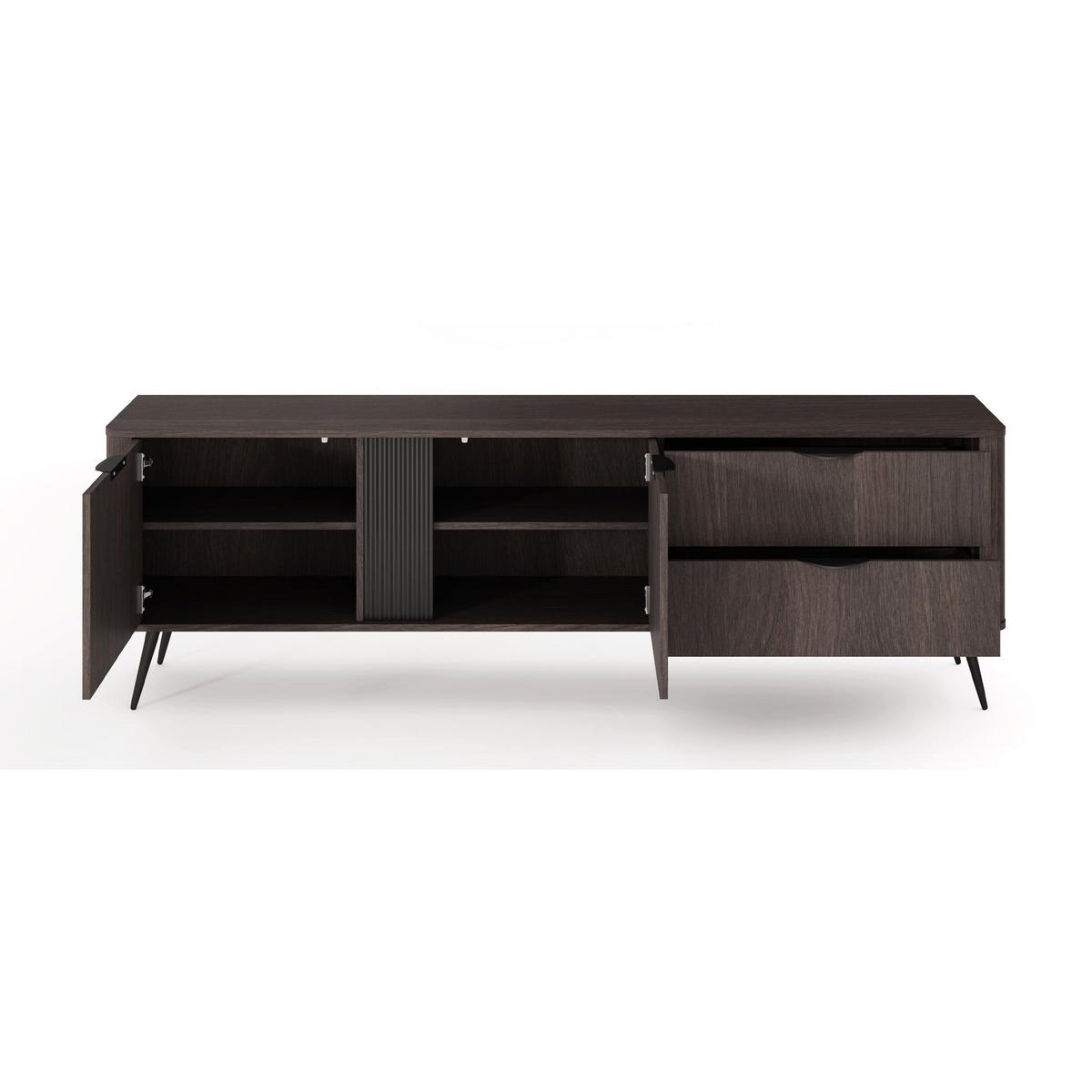 TV-LOWBOARD Veris 2-türig mit Schubladen, Dunin-Eiche, 195 cm - Dunkelbraun/Schwarz, Holzwerkstoff/Metall (195.2/61.2/38cm) - Selsey