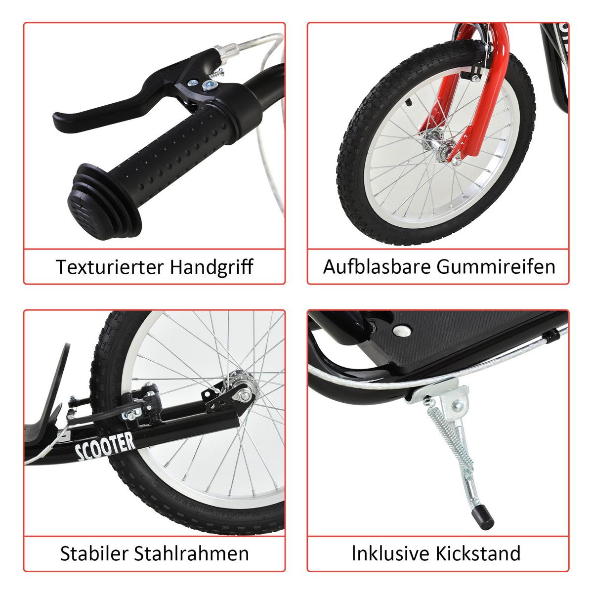 TRETROLLER Scooter Cityroller Kinder Luftreifen Roller verstellbar Alu Schwarz - Schwarz, Metall (139/58/96cm) - HOMCOM