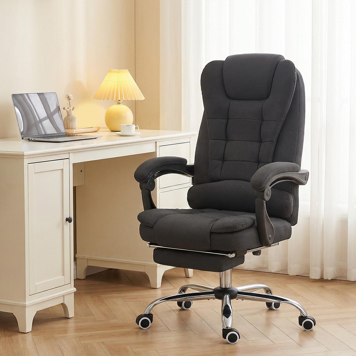 CHEFSESSEL mit Massagefunktion, Schreibtischstuhl mit Liege- & Wärmefunktion - Silberfarben/Schwarz, Kunststoff/Textil (70/119/65cm) - Vinsetto