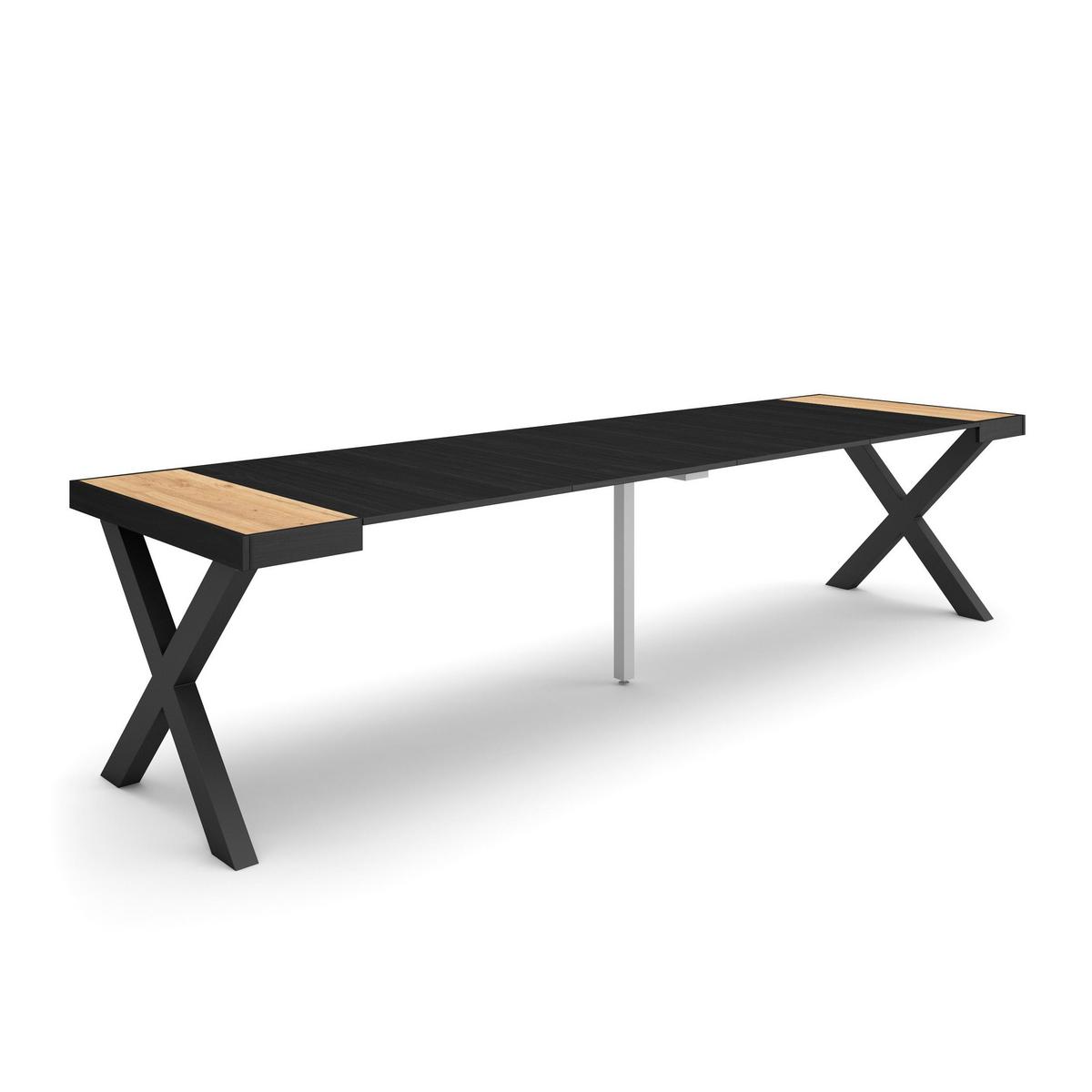 KONSOLENTISCH ausziehbar 58 bis 302cm, für 14 Gäste, eiche, schwarz, 90/58/73cm - Eichefarben/Schwarz, Holzwerkstoff (90/302/73cm) - Skraut Home
