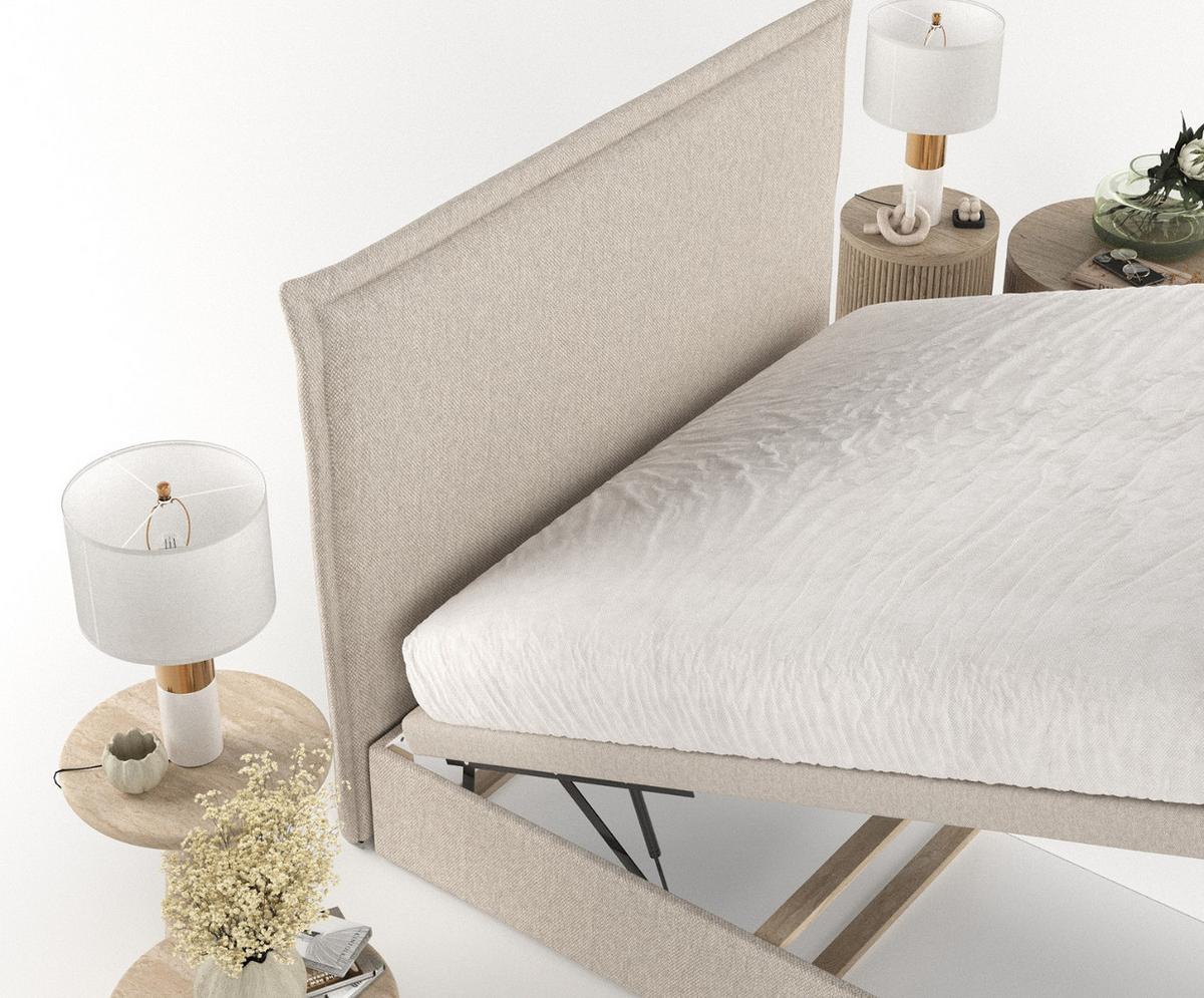 POLSTERBETT Eliot mit Stauraum 120/200 cm Hellbeige im Megan Stoff - Sandfarben/Schwarz, Holz/Holzwerkstoff (120/200cm) - AltaBeds