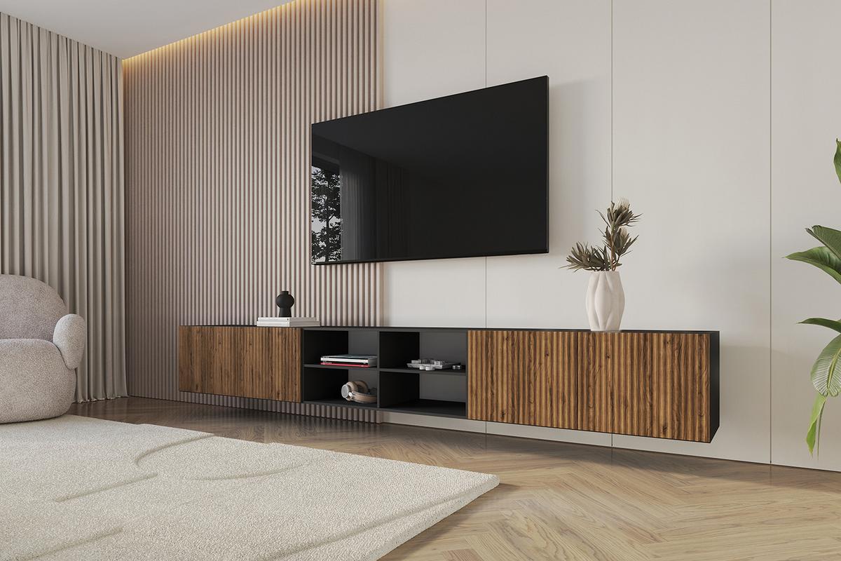 LOWBOARD NOA-2-W 3x100x40x40 cm - Schwarz / Katania - Eiche Wotan, Holzwerkstoff (300/40/40cm) - ALTDECOR
