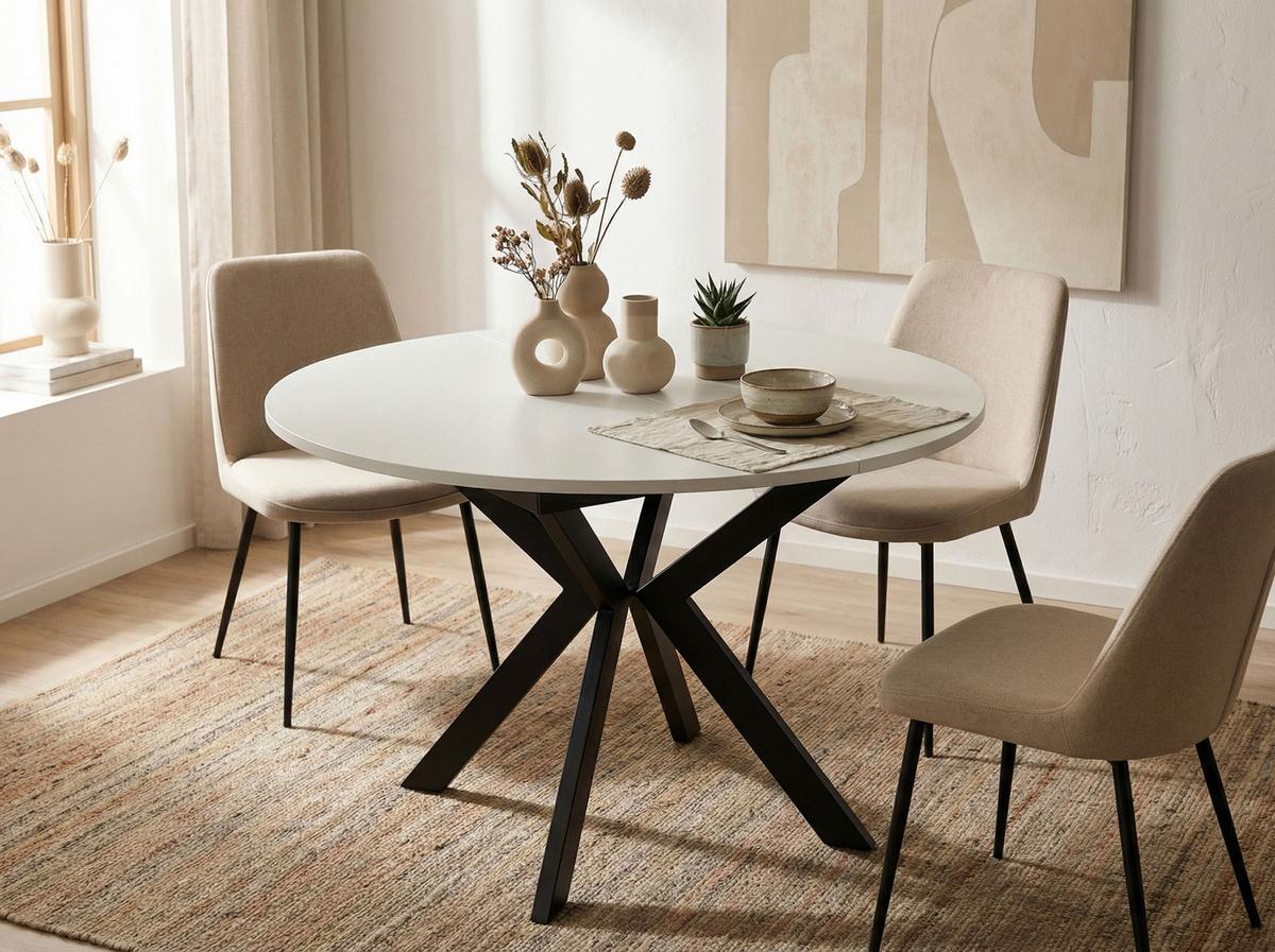 ESSTISCH Lily runder ausziehbarer, Weiß 100-140/100/76 cm - Schwarz/Weiß, Holzwerkstoff/Metall (100/100/76cm) - WFL GROUP