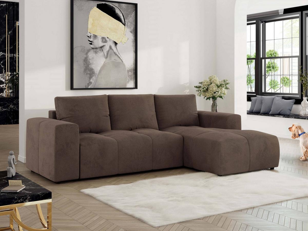 ECKSOFA MONIVA Braun Velvet - Rechts - Schwarz/Braun, Textil (266/164cm) - MKS