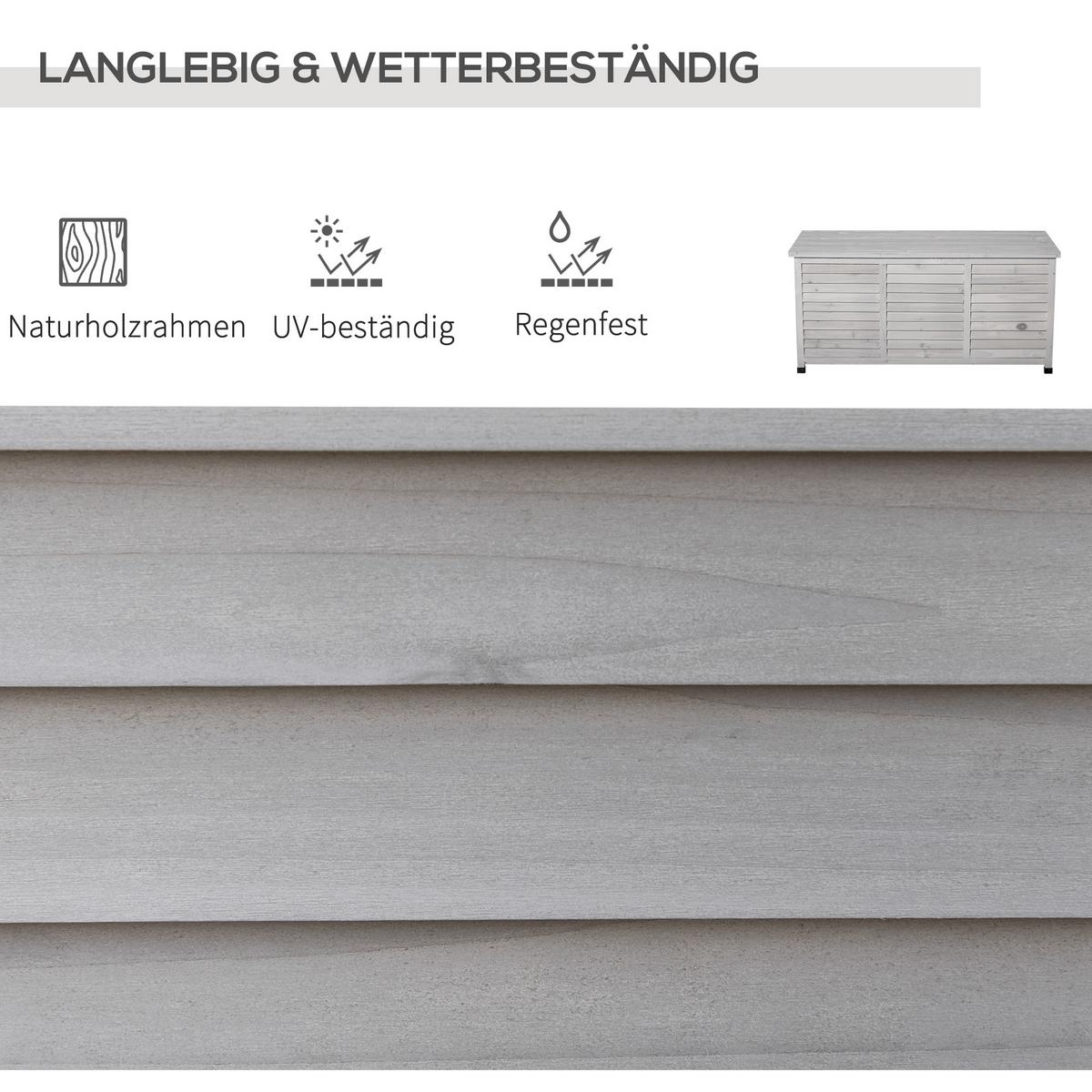 GARTENBOX Kissenbox Aufbewahrungsbox Gartentruhe, wetterbeständig, Massivholz, Grau - Hellgrau, Holz (56/60/127cm) - Outsunny