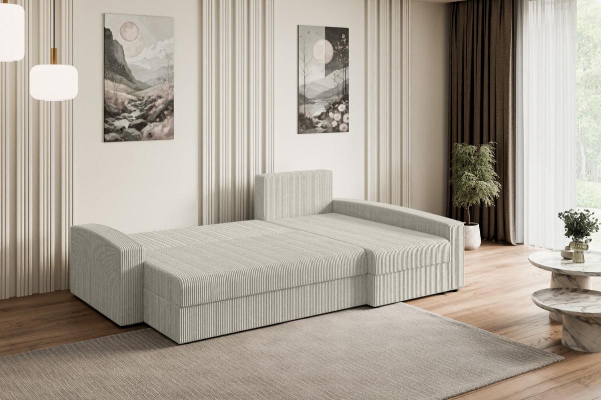 ECKSOFA mit Schlaffunktion und Bettkasten ALESIA-L 231x140x90 cm Creme Cord - Silberfarben/Hellgrau, Holzwerkstoff/Kunststoff (231/140cm) - ALTDECOR