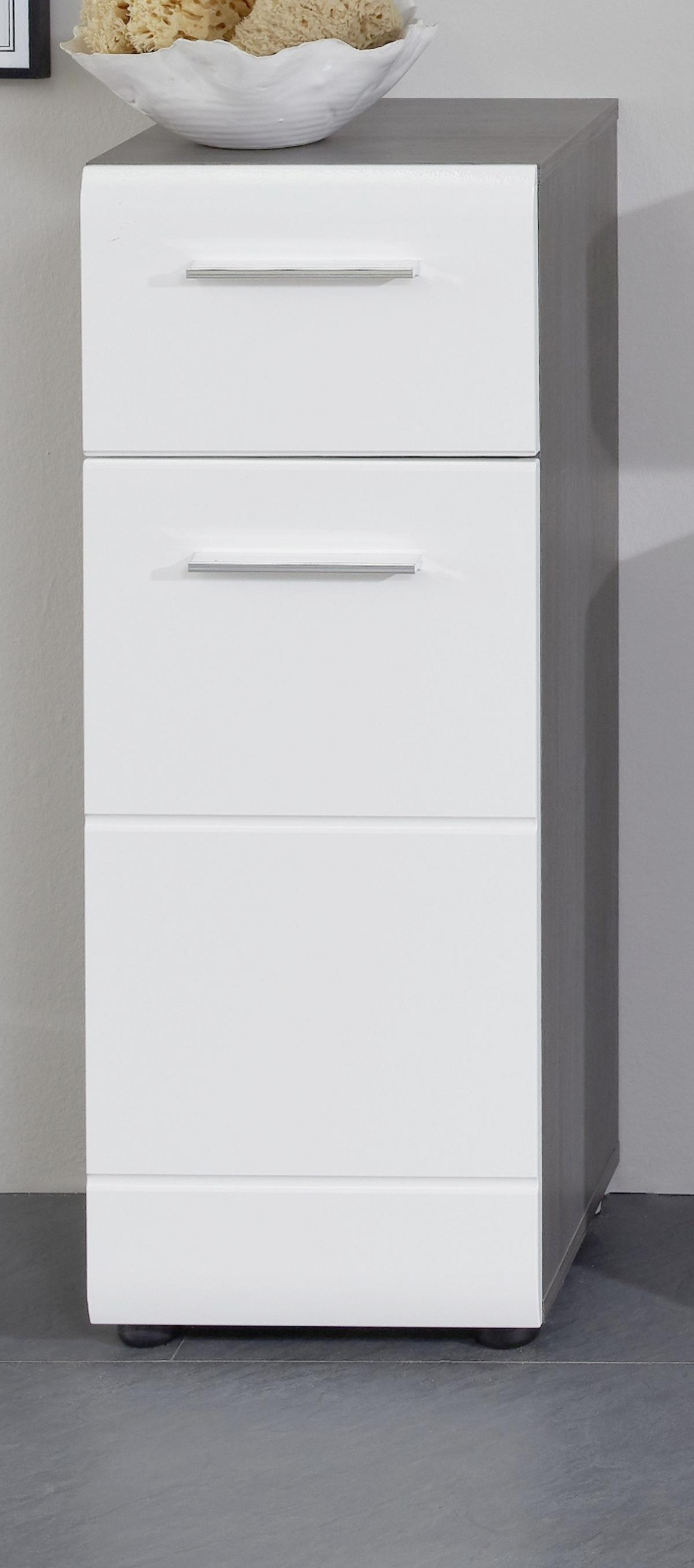 UNTERSCHRANK weiß Hochglanz, grau Rauchsilber, Badschrank 30 cm, Türanschlag wechselbar - Weiß Hochglanz/Silberfarben, Holzwerkstoff/Kunststoff (30/80/31cm) - Top.Furn