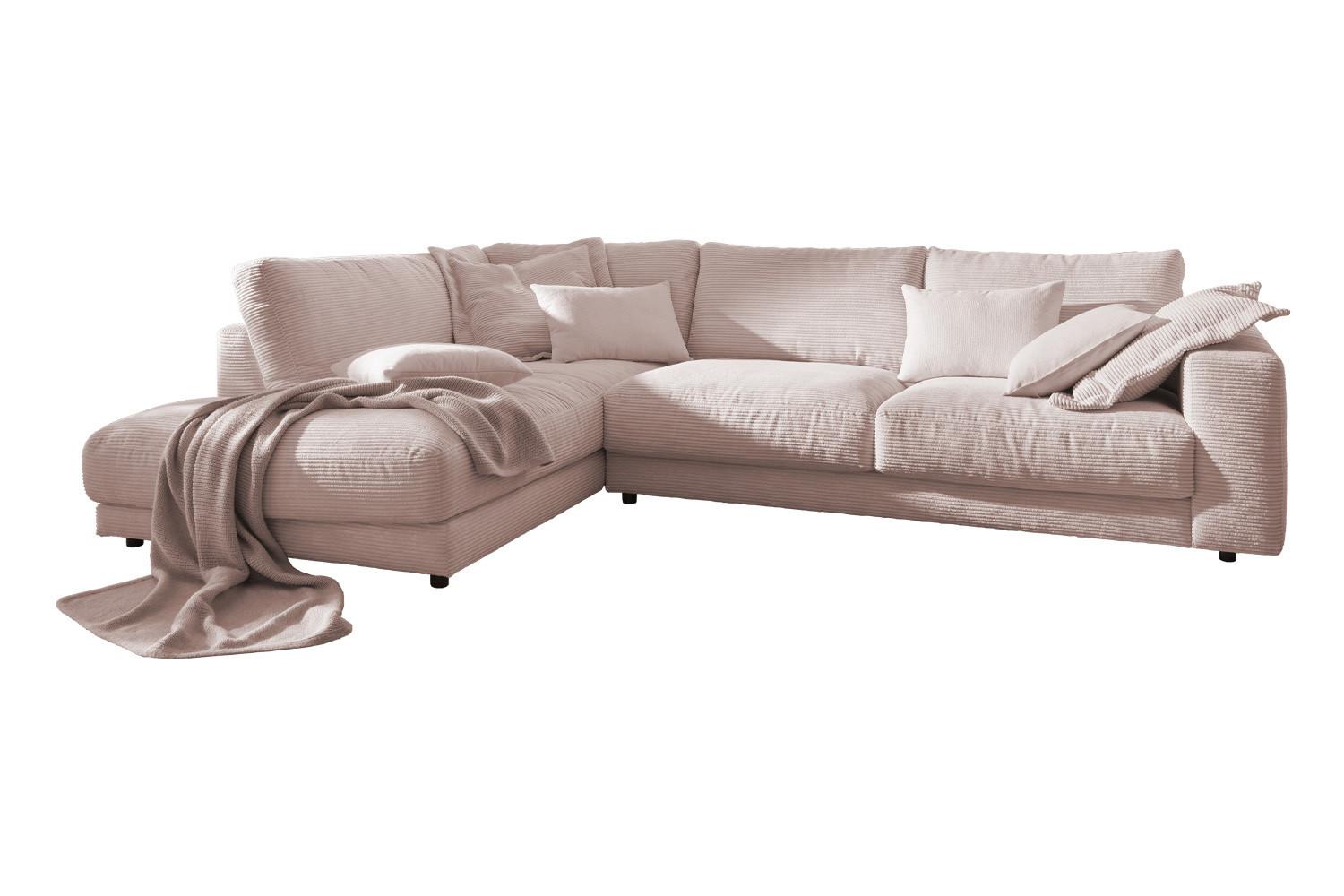 ECKSOFA MADELINE Pink Cord - Schwarz/Rosa, Kunststoff/Textil (325/224cm) - KAWOLA