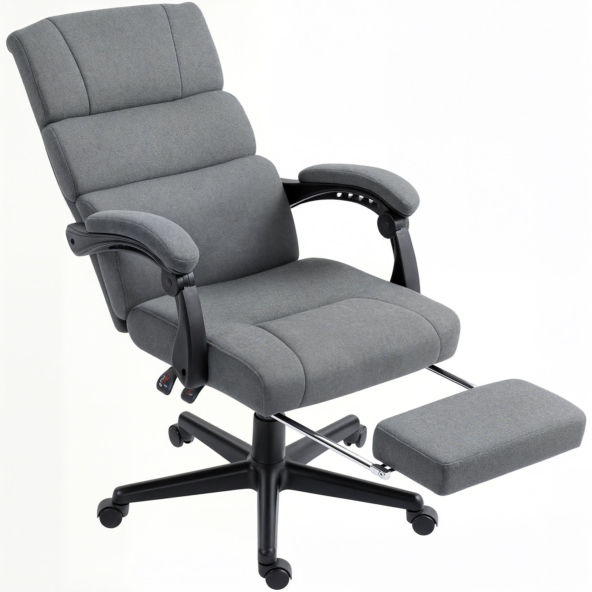 BÜROSTUHL, Ergonomischer Schreibtischstuhl mit Samt-Optik Fußstütze Dunkelgrau - Dunkelgrau, Textil (56/115/68.5cm) - HOMCOM