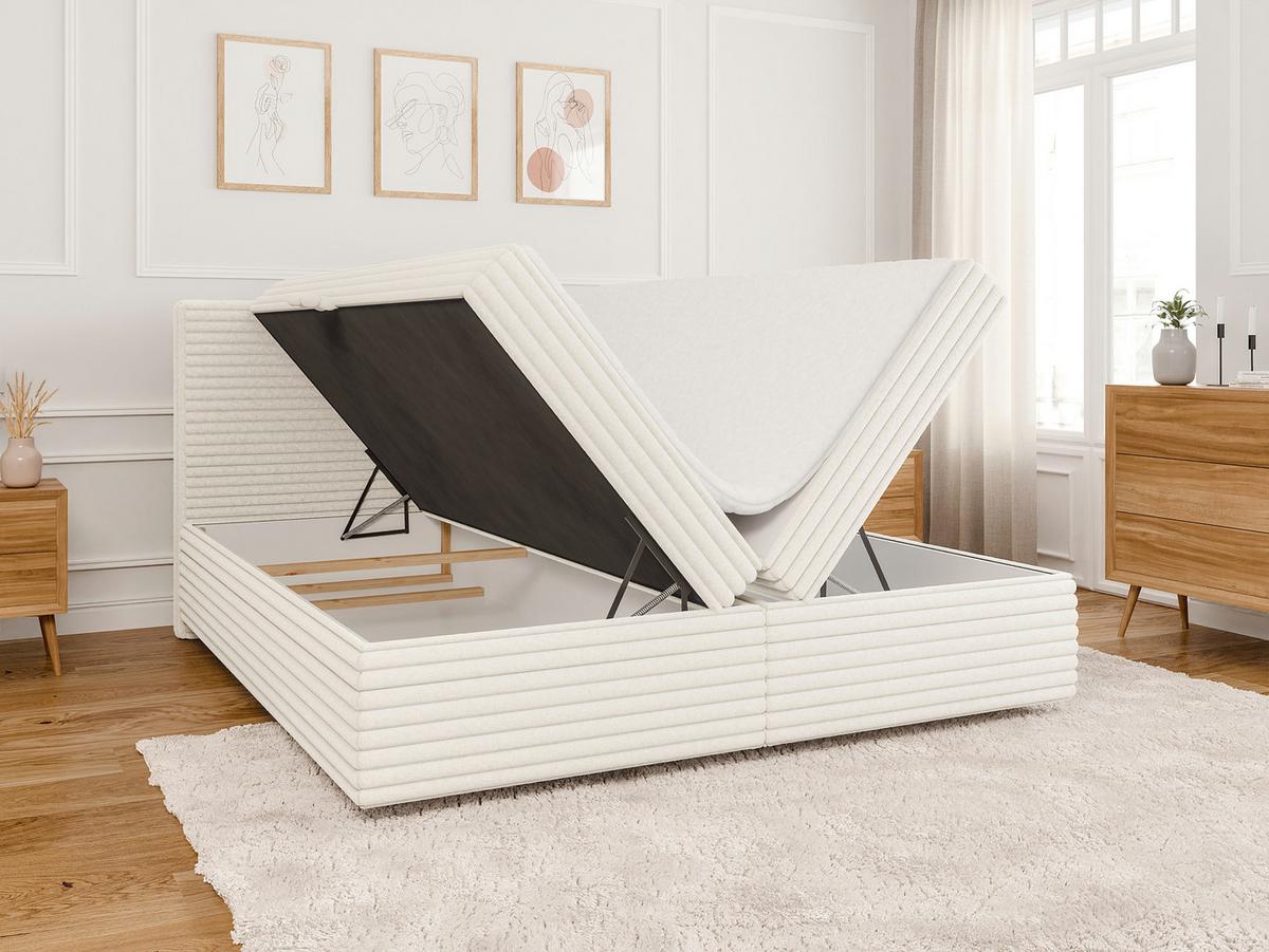 BOXBETT Roma 180/200 cm Hellbeige Plüschcord - Beige/Schwarz, Holz/Kunststoff (180/200cm) - S-Style