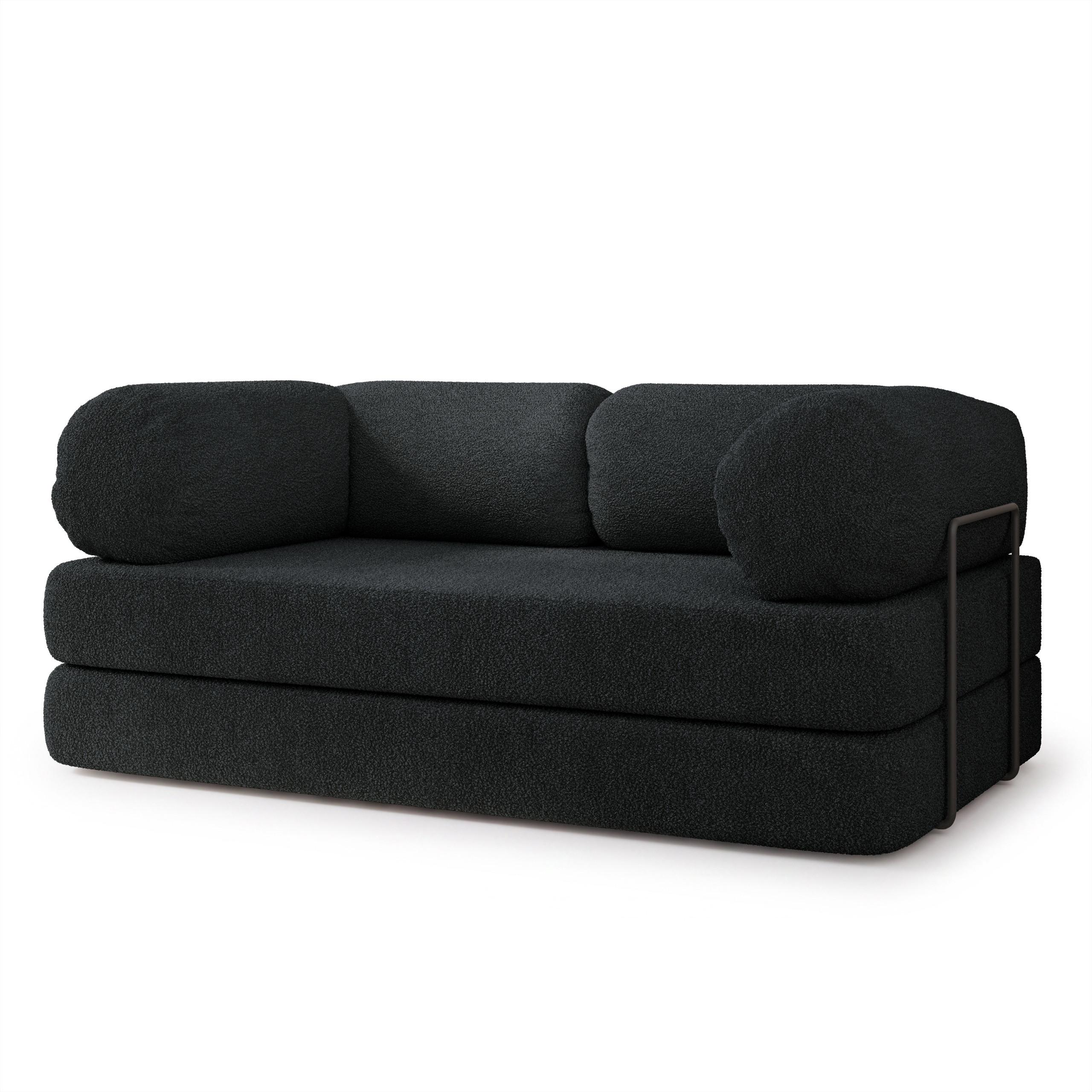 BETTSOFA EIREN aus Schaumstoff Bucle-Stoff Schwarz Schlaffunktion - Schwarz, Textil (170/68/80cm) - MASSENO