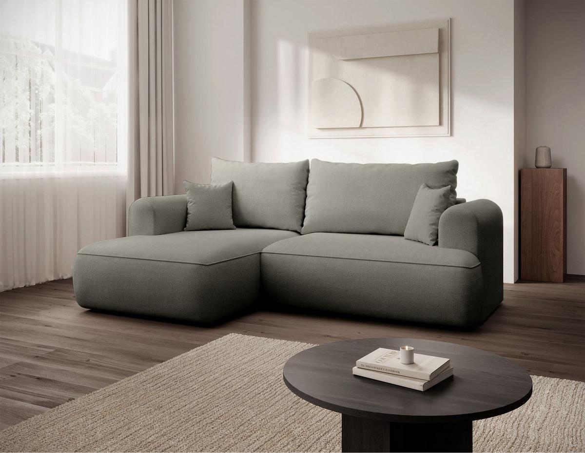 ECKSCHLAFSOFA Ovo Mini Hellgrau Easy-Clean-Chenille-Bezug - Hellgrau/Schwarz, Kunststoff/Textil (238/156cm) - Selsey