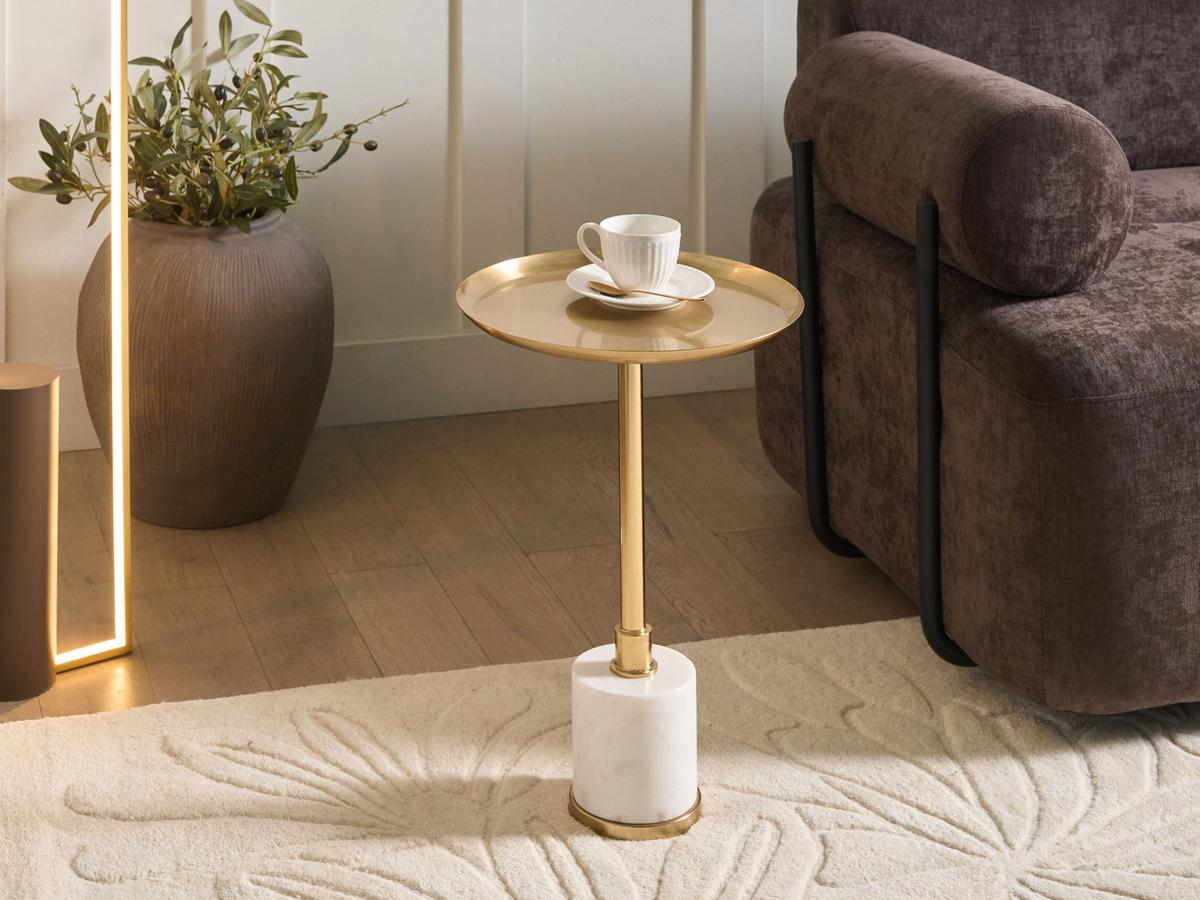 BEISTELLTISCH Metall Weißer Marmor Camelo - Goldfarben, Metall (36/36/53cm) - Beliani