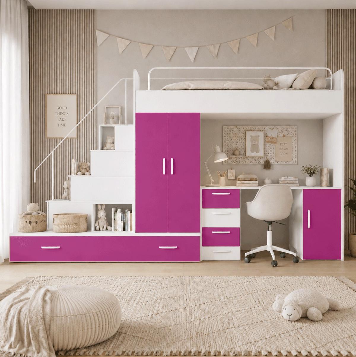 WEISSES Kinderset RAJ 5, Hochglanz - Weiß/Mintgrün, Holzwerkstoff (320/180/86cm) - Lookway