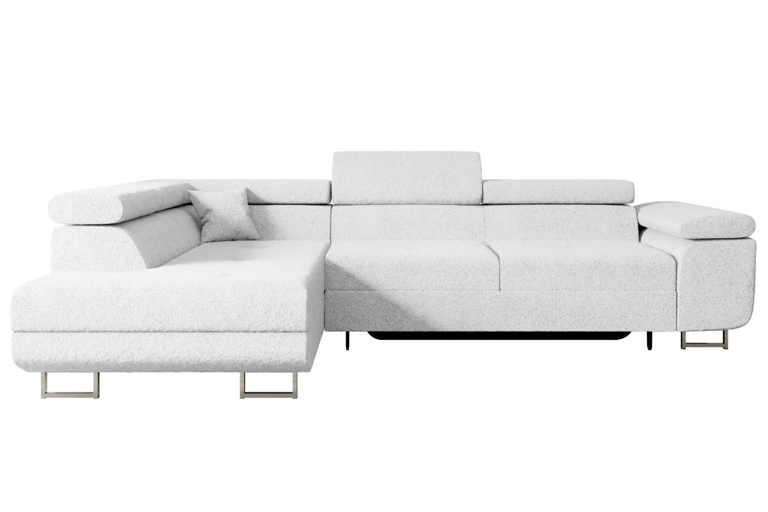 ECKSOFA mit Schlaffunktion und Bettkasten GUSA-L 272x202x107 cm Weiß Bouclé - Silberfarben/Weiß, Holzwerkstoff/Textil (202/272cm) - ALTDECOR