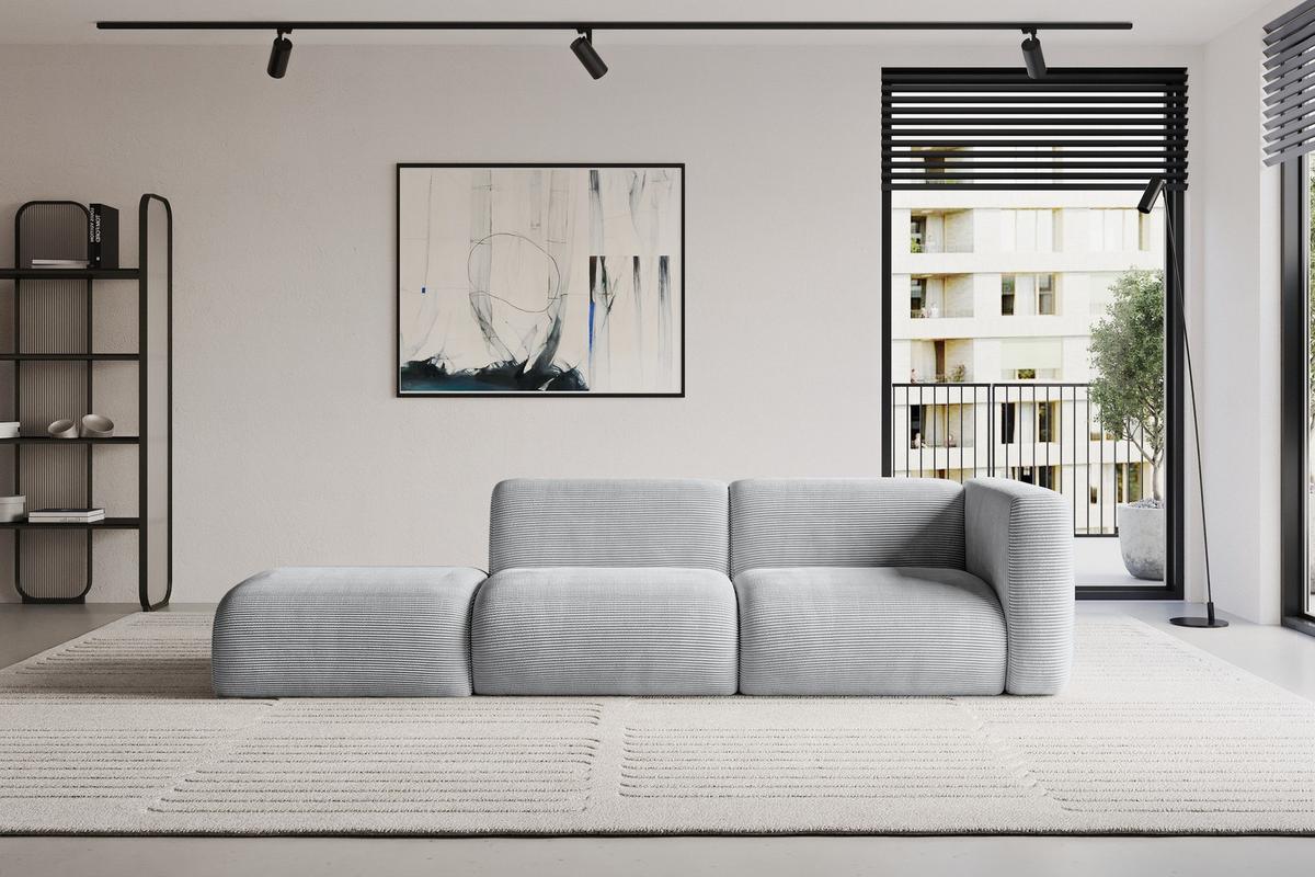 SOFA Ottomane Rechts MIRA-S3 296x89x70 Grau Cord - Blaugrau/Schwarz, Holzwerkstoff/Kunststoff (296/70/89cm) - ALTDECOR