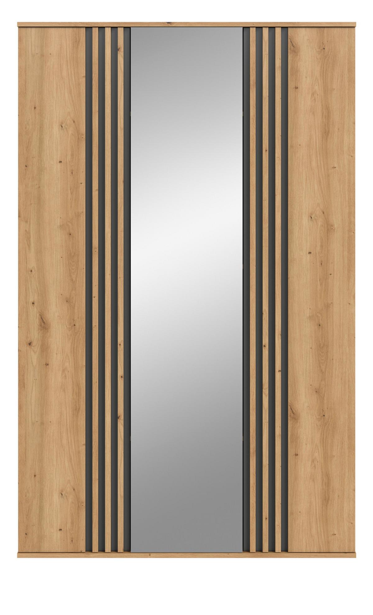 KLEIDERSCHRANK Eiche Artisan, grau 120 x 192 cm 3-türig, Drehtürenschrank mit Spiegel - Anthrazit/Eiche Artisan, Holzwerkstoff (120/192/56cm) - Inn.Furn
