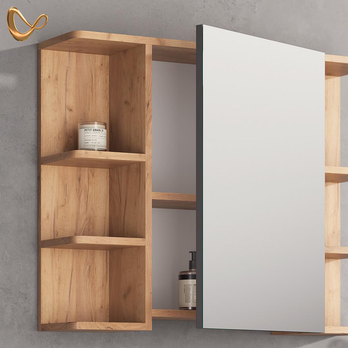 BADMÖBEL-SET Fucino Eiche 3 Teile, mit Hochschrank - Eichefarben, Holzwerkstoff (79/64/21cm) - Livinity®