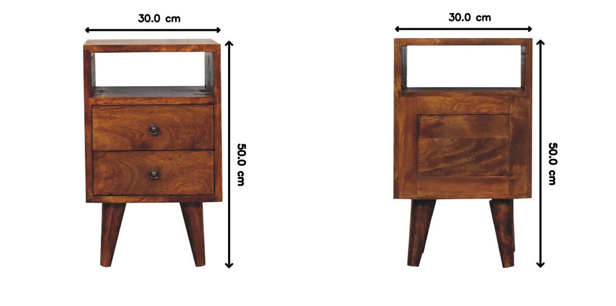 NACHTKASTEN Mini Klassisch Kastanie, 2 Schubladen und Offenes Fach, Dunkelbraun - Dunkelbraun/Messingfarben, Holz/Metall (30/50/30cm) - Artisan Furniture
