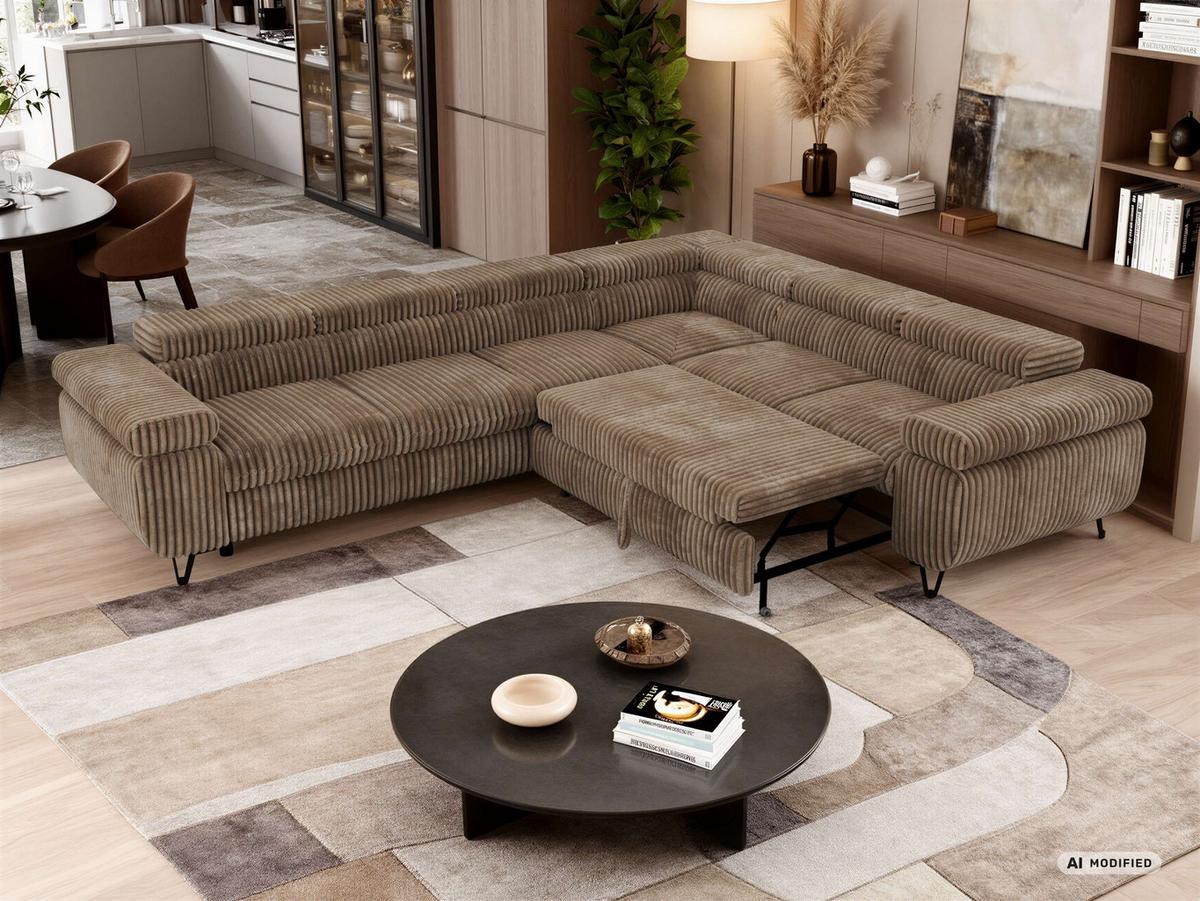 ECKSOFA NORDEN L - Braun Cord - Links Seite - Schwarz/Braun, Textil/Metall (269/329cm) - MKS