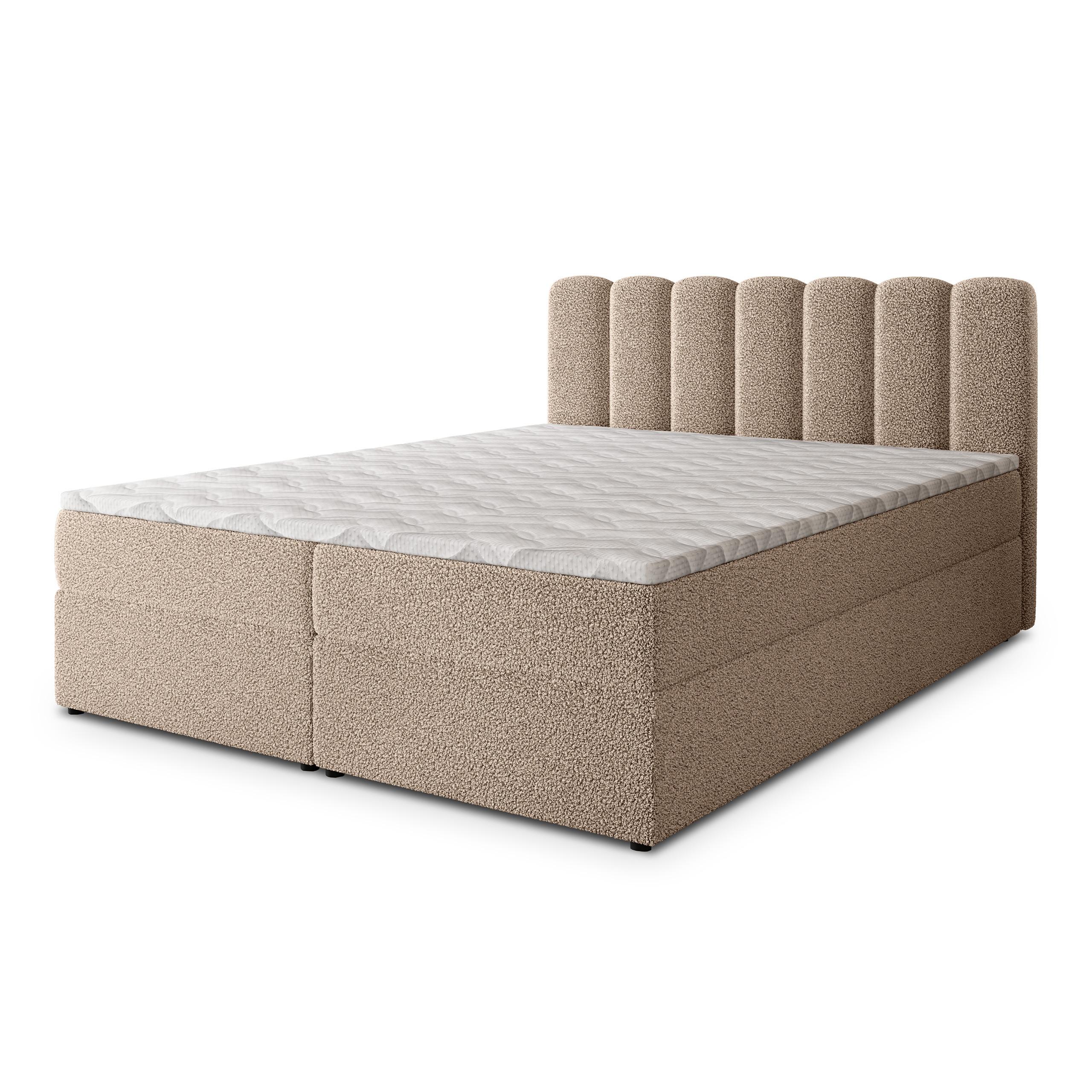 BOXBETT SOLIA 180x200 cm mit Matratze und Topper, H2+H3 - Beige - Beige, Holz (180/200cm) - MASSENO