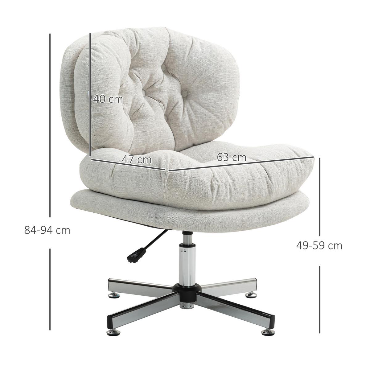 BÜROSTUHL, Gepolsterter Schneidersitz-Stuhl mit Leinenoptik, Cremeweiß - Silberfarben/Creme, Textil/Metall (65/94/65cm) - HOMCOM